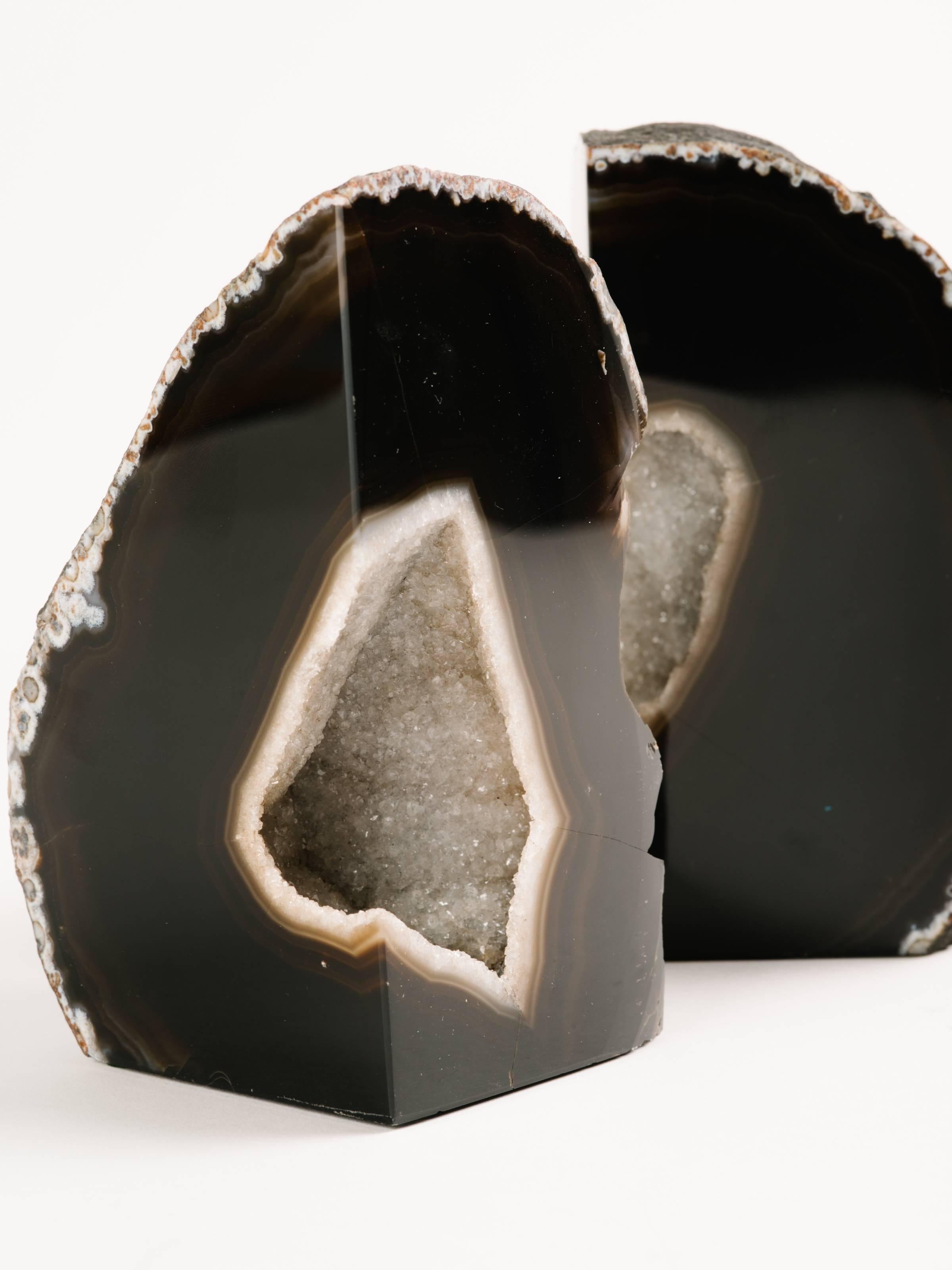 Organic Modern Pair of Organic Agate Stone and Rock Crystal Bookends