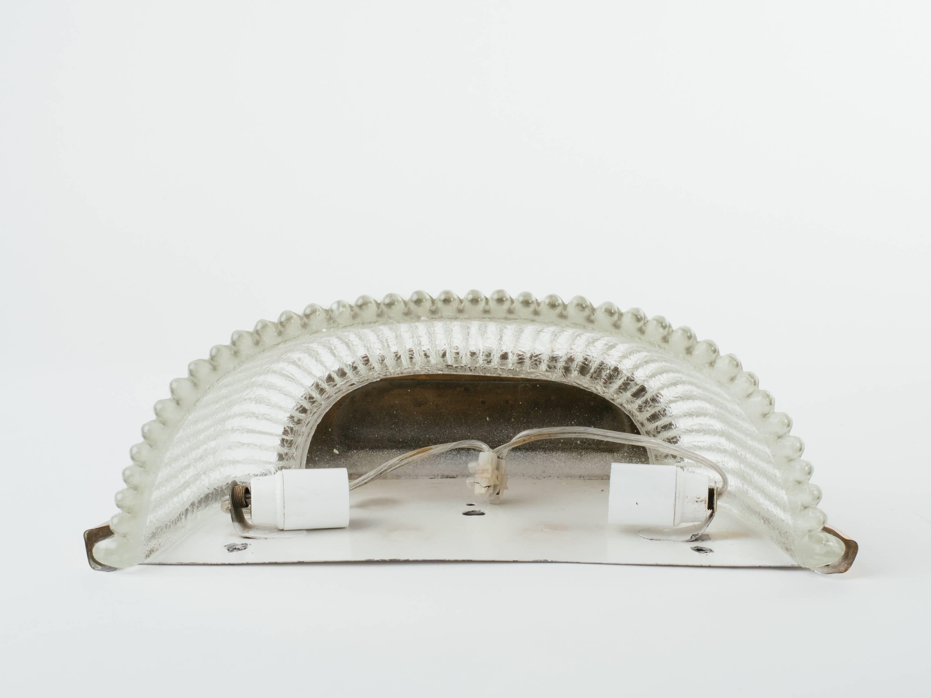 Brass Pair of Mid-Century Modern Fluted Glass Sconces by Archemide Seguso