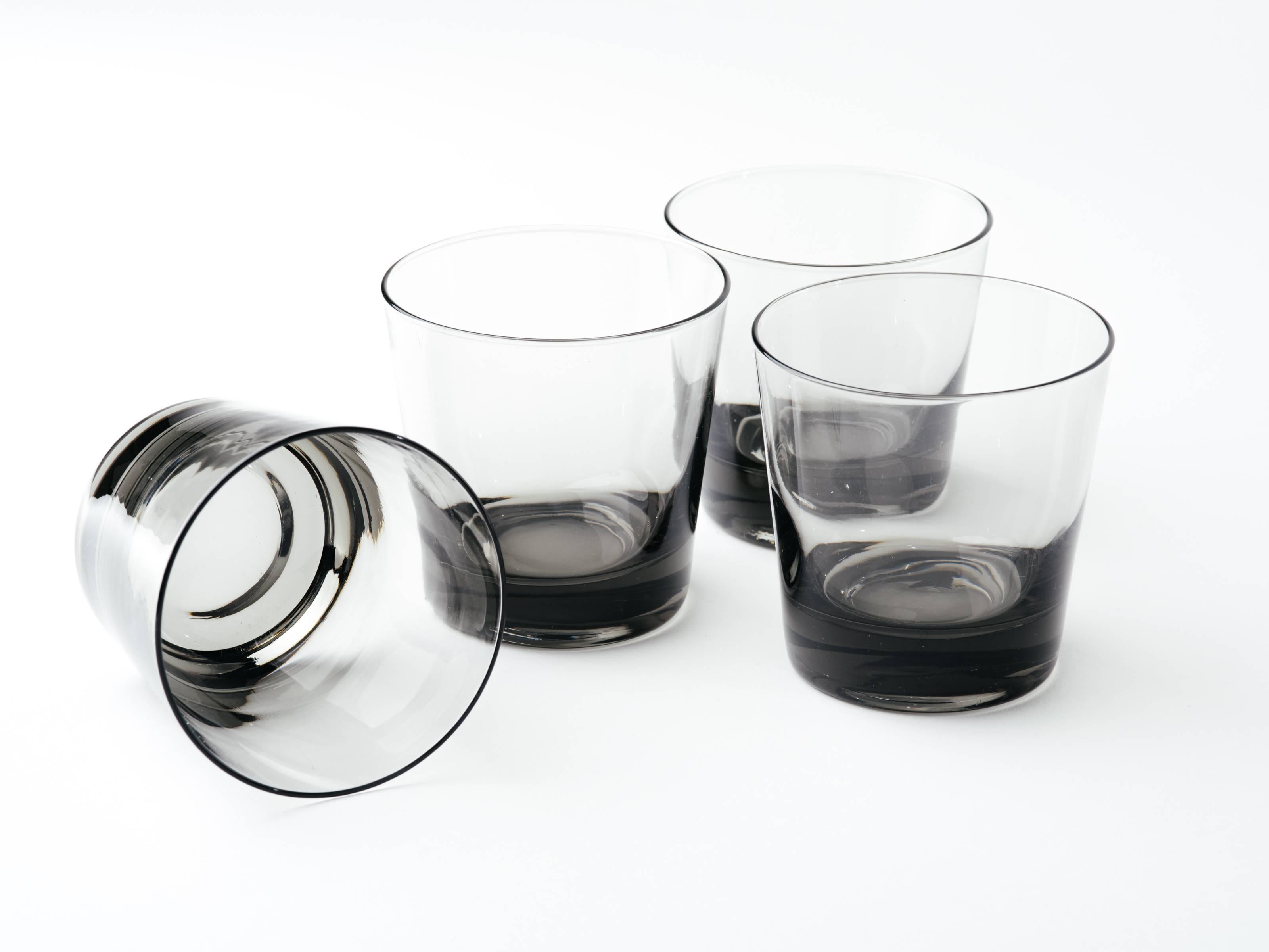 Swedish Set of Four Mid-Century Modern Smoked Grey Barware Glasses