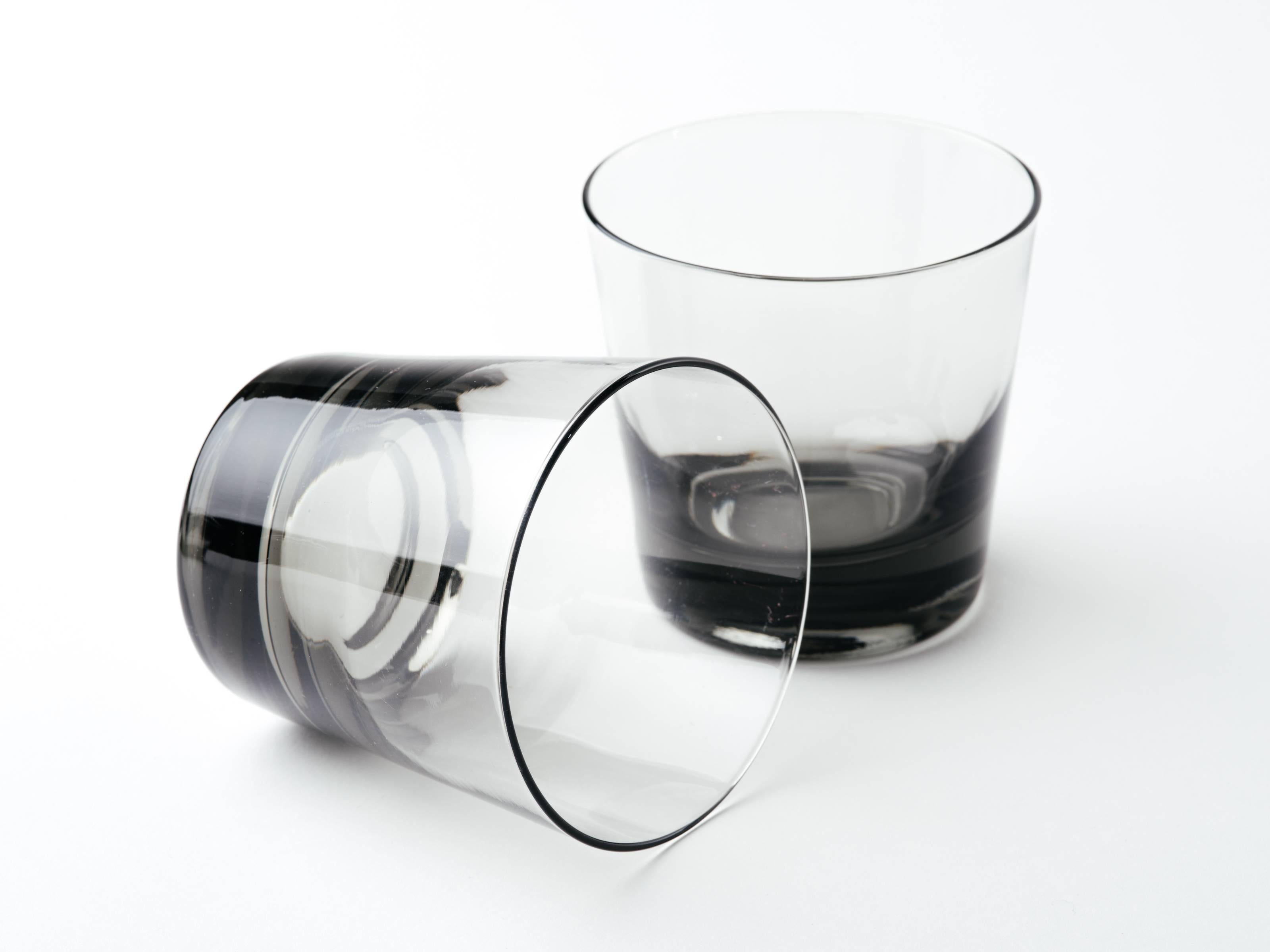 Blown Glass Set of Four Mid-Century Modern Smoked Grey Barware Glasses