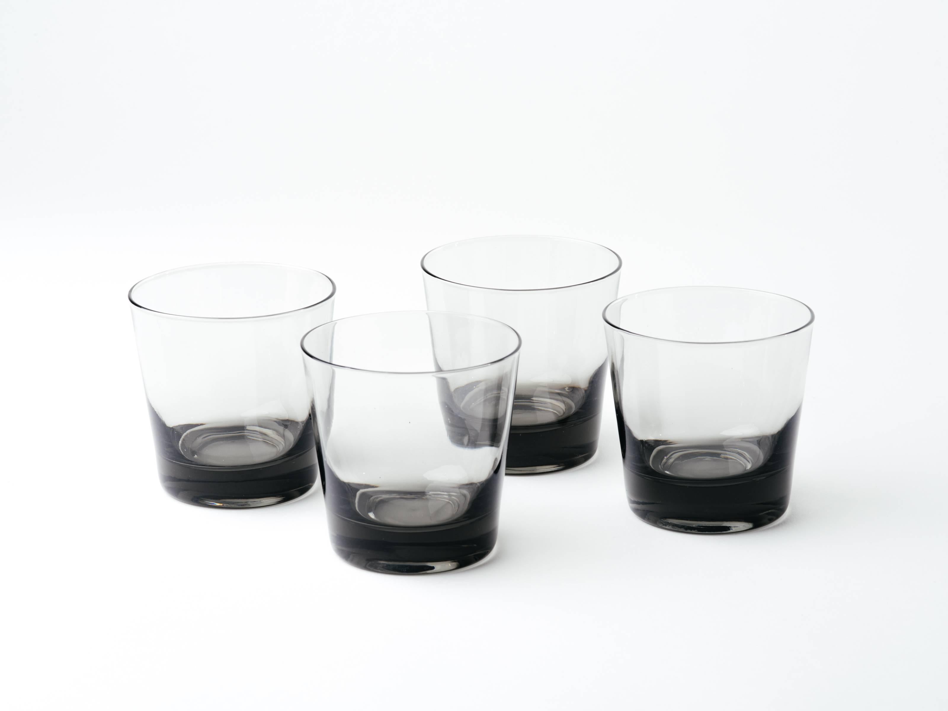 Set of Four Mid-Century Modern Smoked Grey Barware Glasses In Excellent Condition In Fort Lauderdale, FL