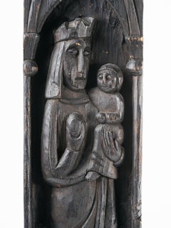 Victorian Monolith Wood Carving of Madonna and Child, Early 20th C.