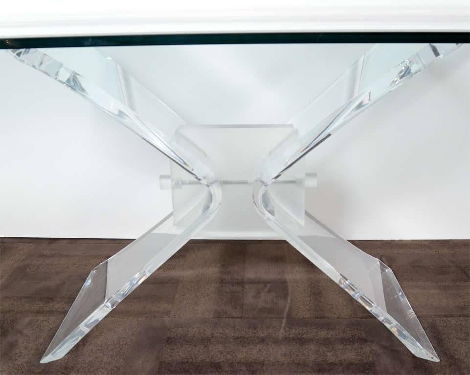 Beveled Mid-Century Modern Lucite and Glass Dining Table by Lion in Frost