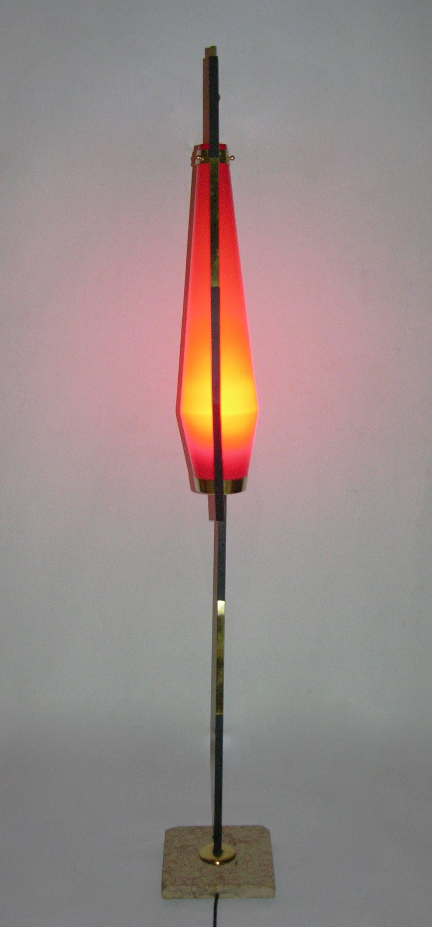 1950s Vintage Italian Floor Lamp with Red Murano Glass Shade In Excellent Condition For Sale In New York, NY