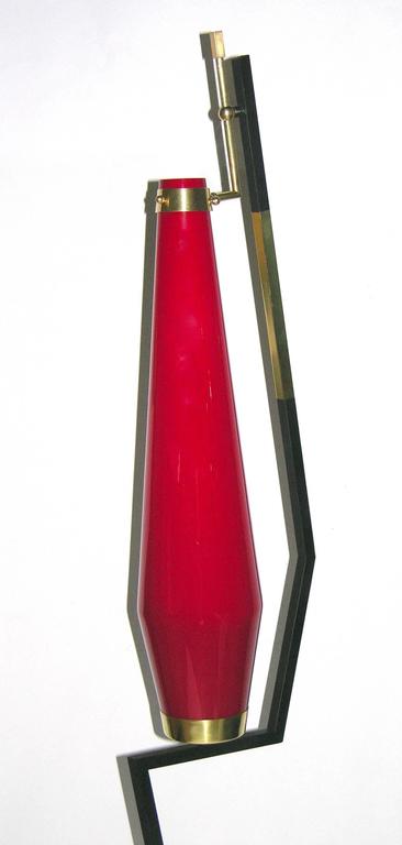 1950s Vintage Italian Floor Lamp with Red Murano Glass Shade For Sale 1