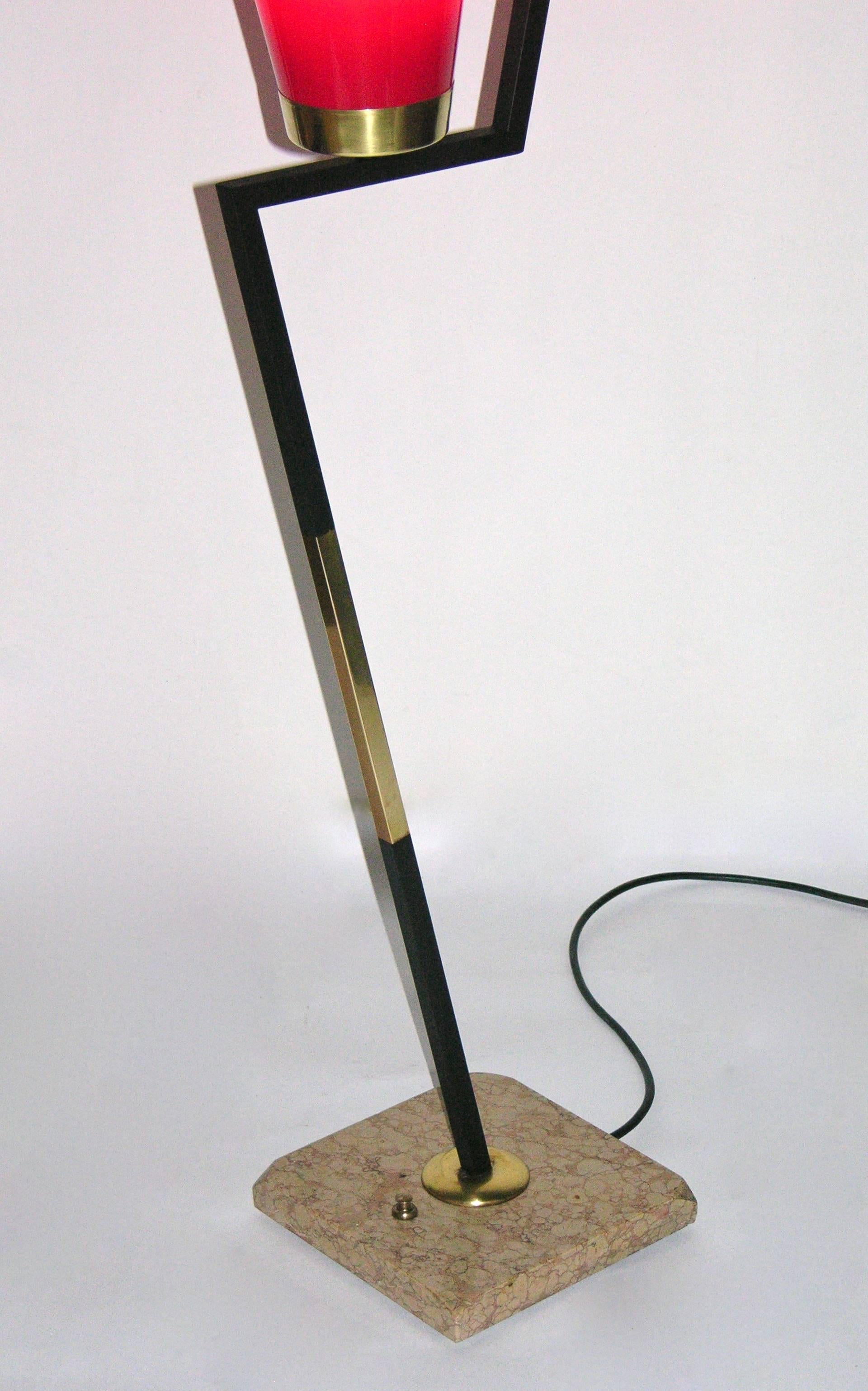 Mid-Century Modern 1950s Vintage Italian Floor Lamp with Red Murano Glass Shade For Sale