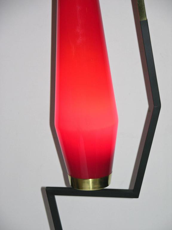 Hand-Crafted 1950s Vintage Italian Floor Lamp with Red Murano Glass Shade For Sale