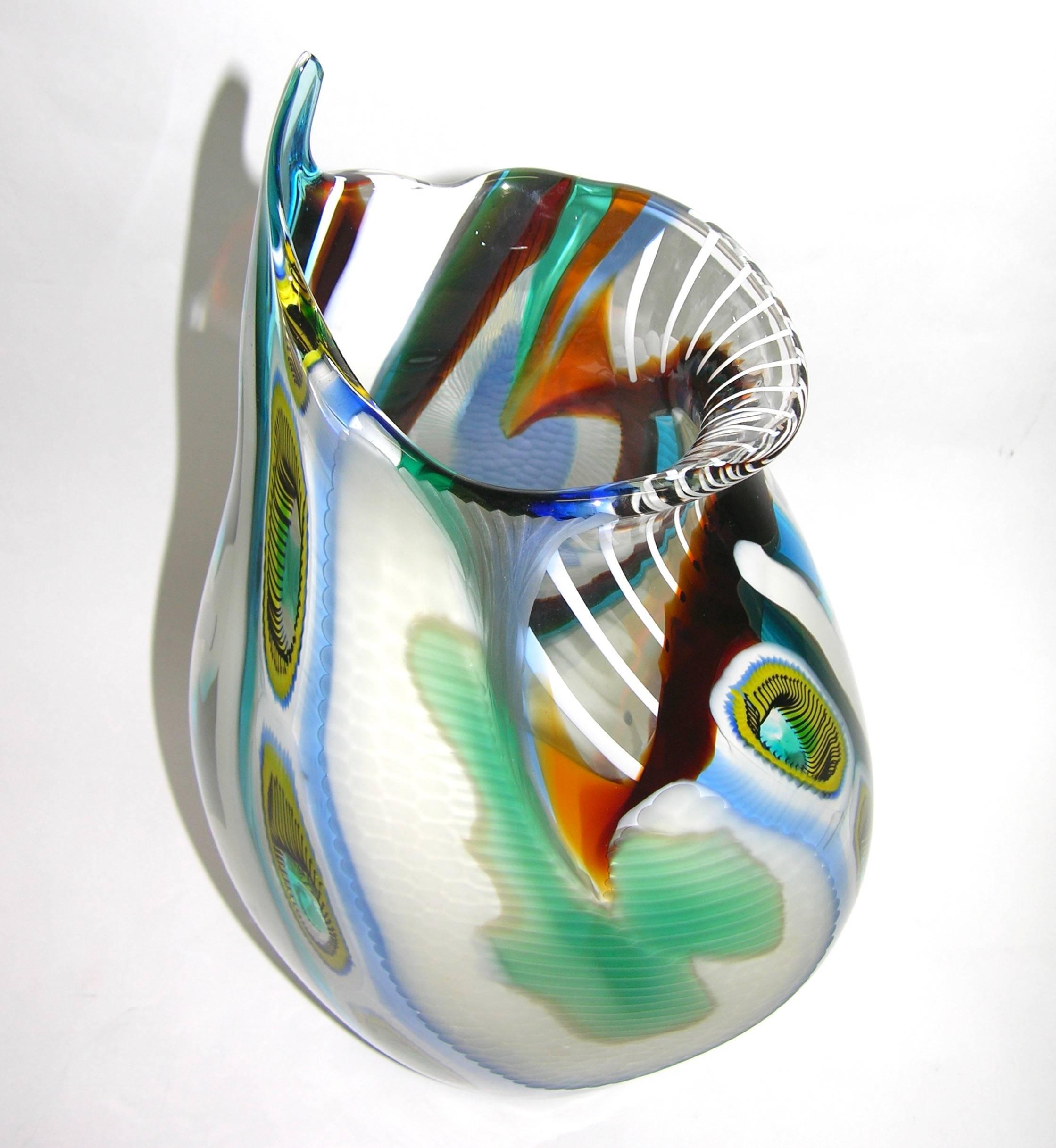 Etched 1990 Afro Celotto Modern Art Glass Bowl with Murrine Exclusive for Seguso