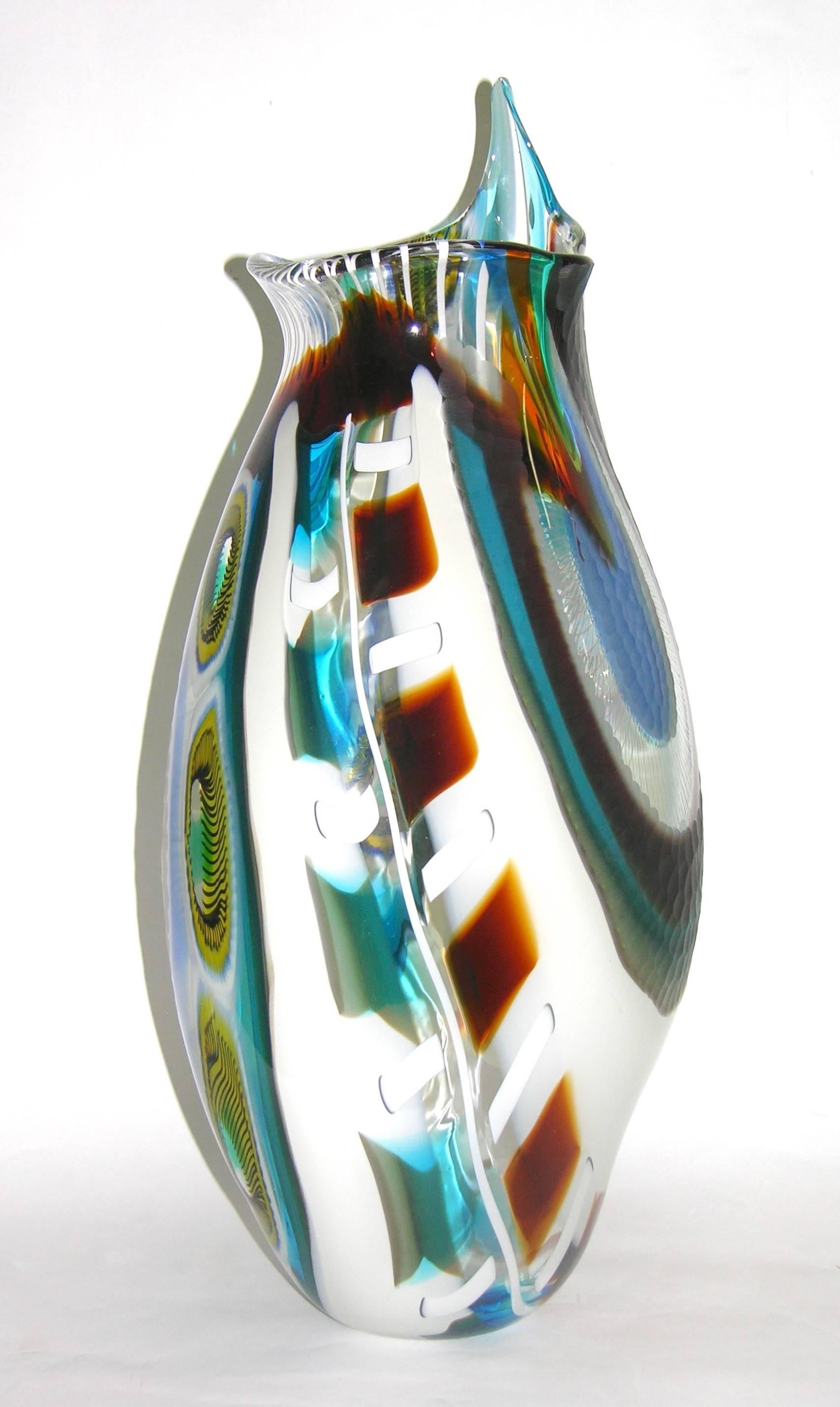 Blown Glass 1990 Afro Celotto Modern Art Glass Bowl with Murrine Exclusive for Seguso