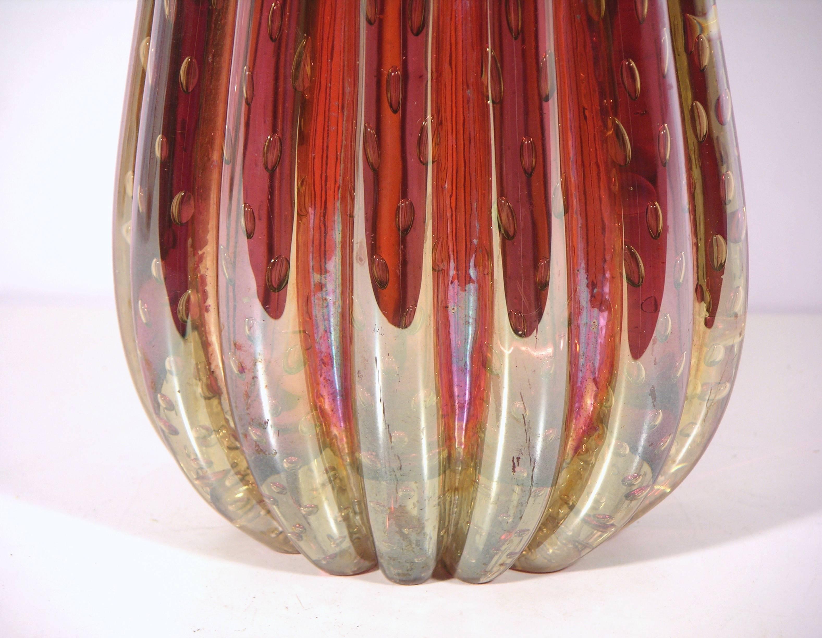 1950s Italian Vintage Iridescent Ruby Red Vase Attributed to Ercole Barovier 2