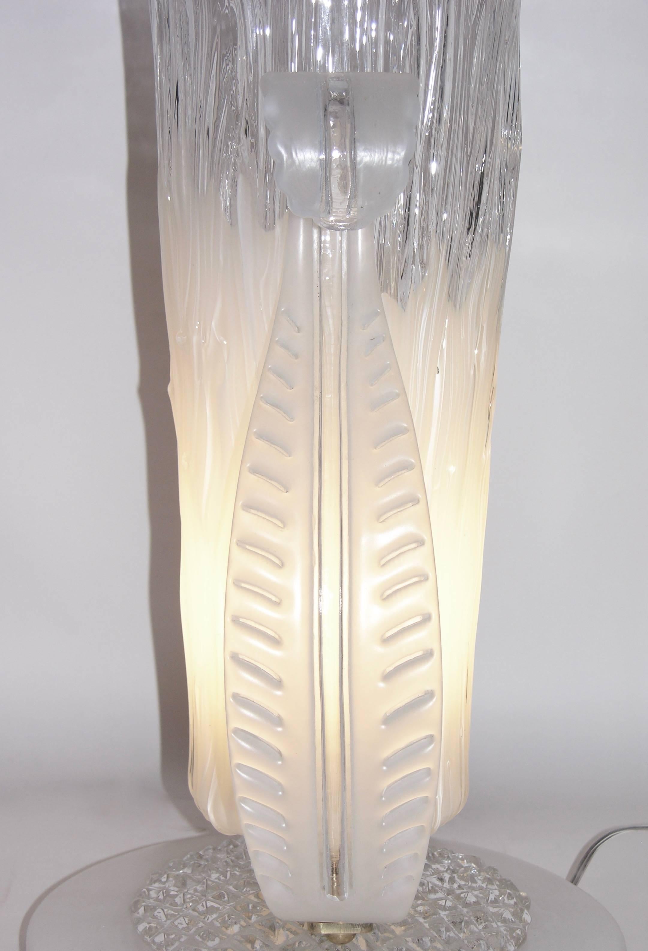 Hand-Crafted Italian 1980s Art Deco Design Pair of White and Clear Murano Glass Lamps