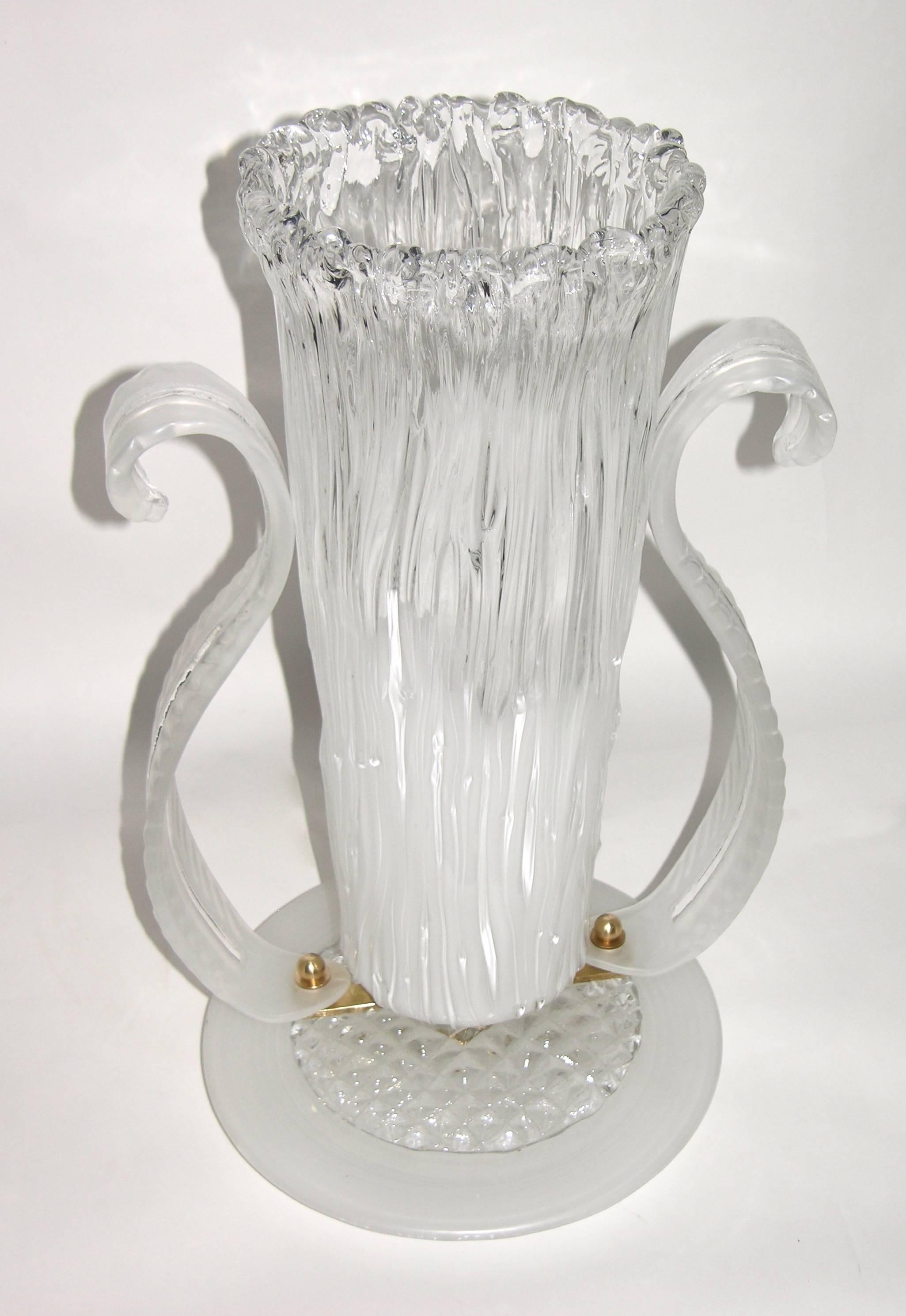 Italian 1980s Art Deco Design Pair of White and Clear Murano Glass Lamps In Excellent Condition In New York, NY