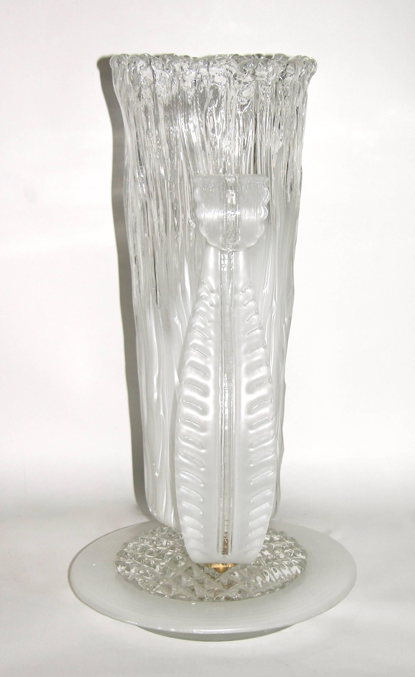 Italian 1980s Art Deco Design Pair of White and Clear Murano Glass Lamps 1