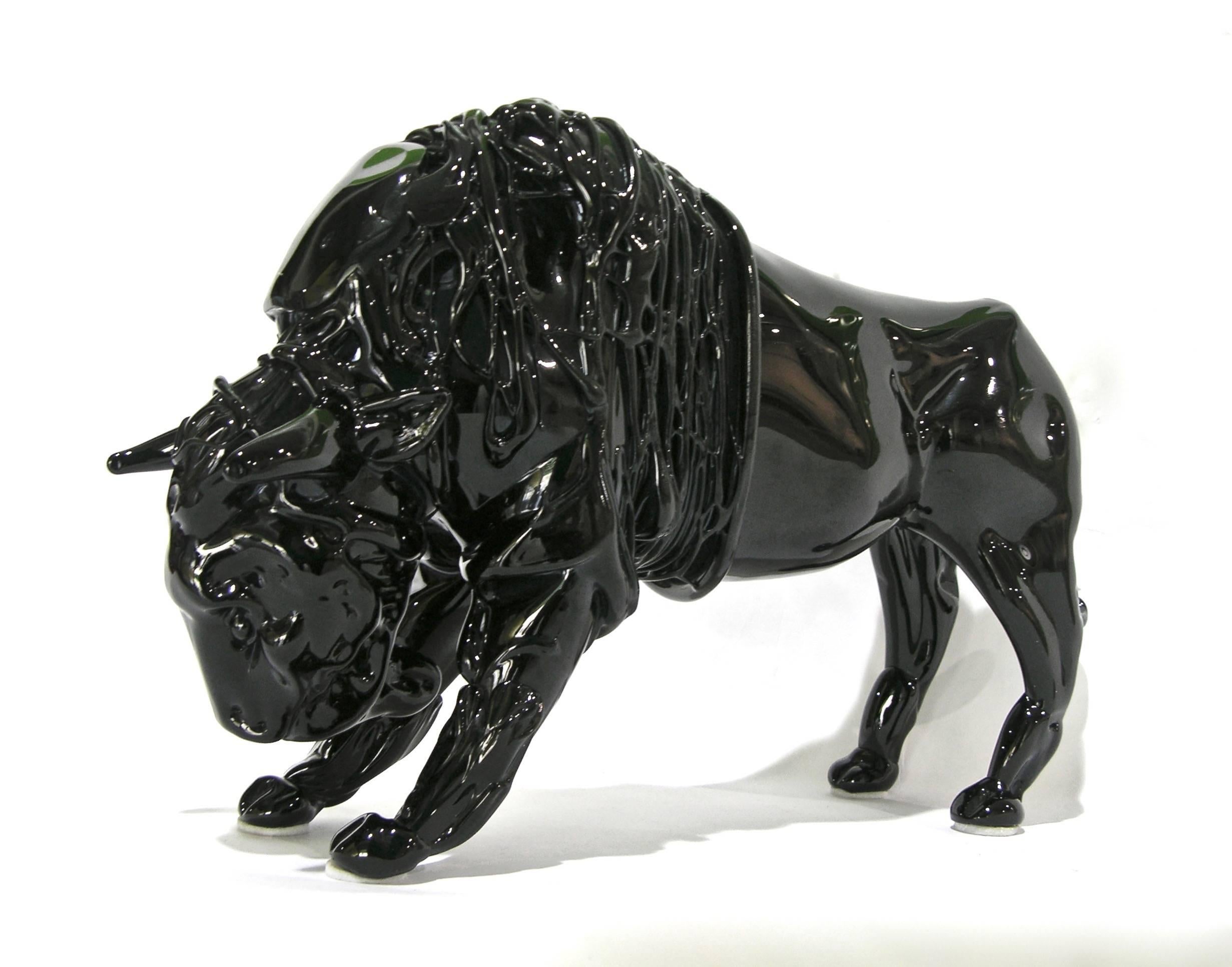 Romano Dona' 1980 Italian Black Murano Art Glass Bison Modern Sculpture  1