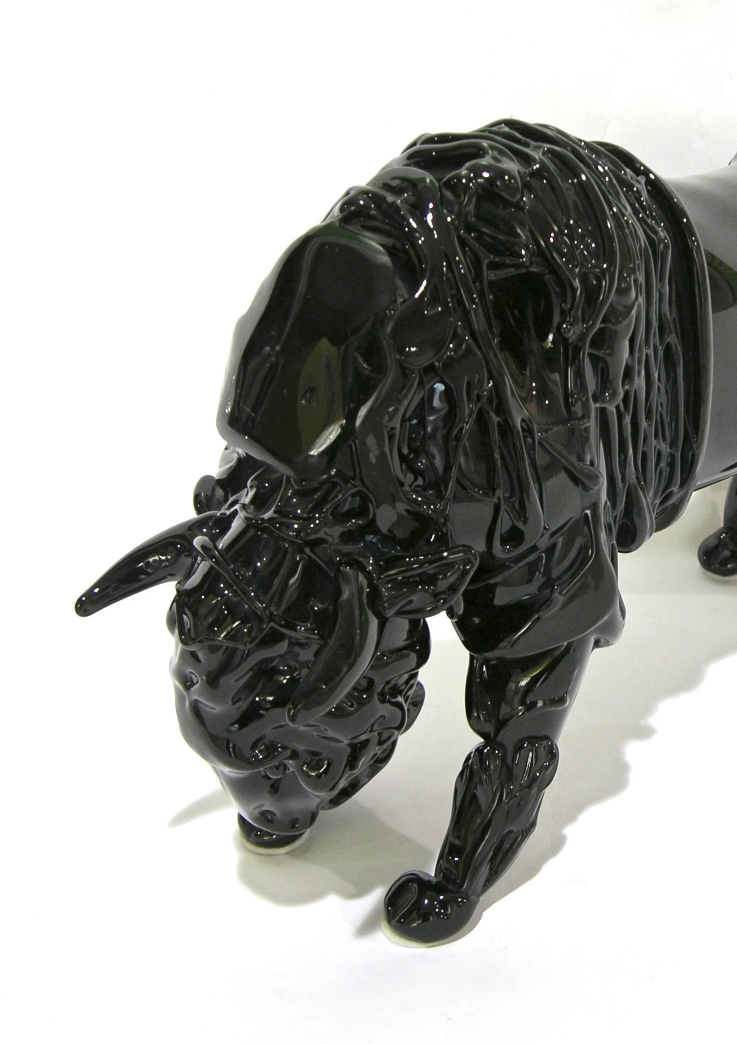 Romano Dona' 1980 Italian Black Murano Art Glass Bison Modern Sculpture  2