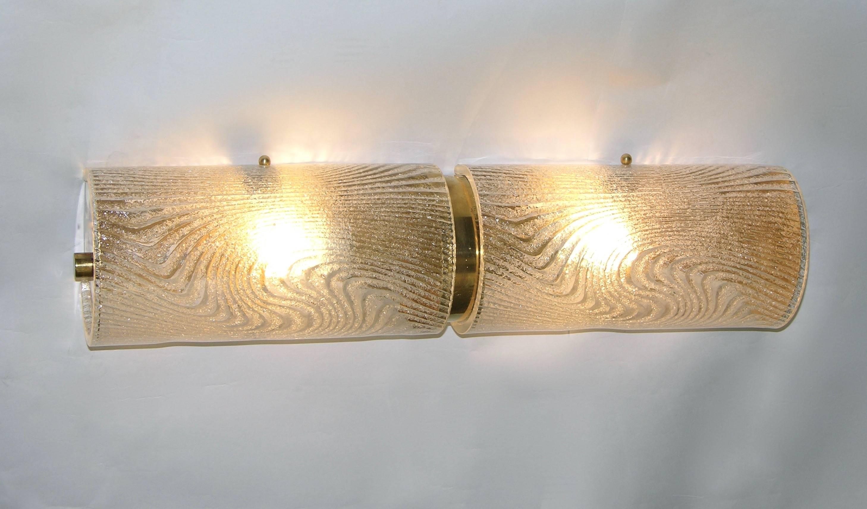 1970s Vintage Italian Pair of Frosted Glass and Brass Wall or Ceiling Lights 3
