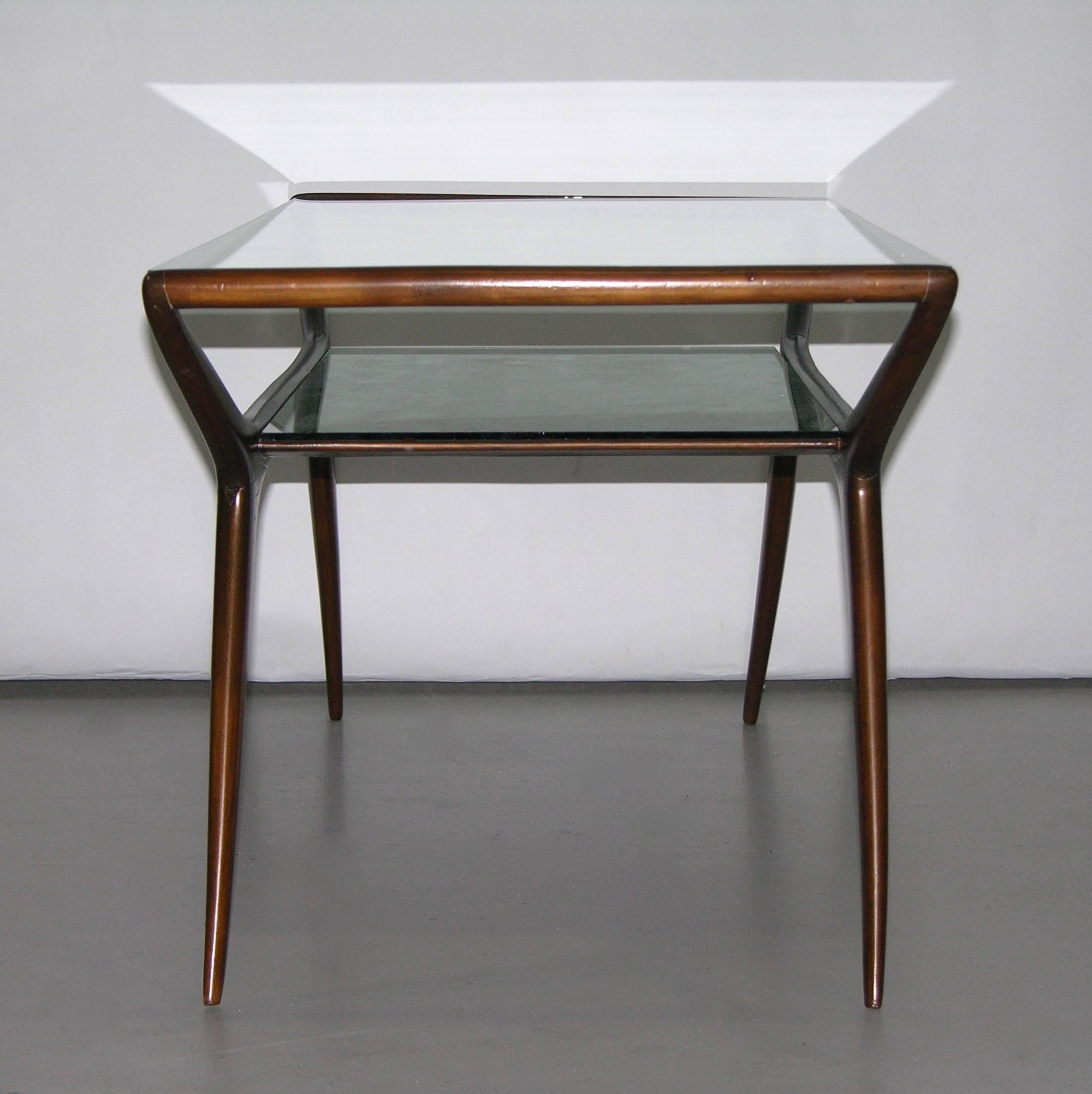 Mid-Century Modern Ico Parisi 1950s Italian Modern Two-Tier Mahogany and Glass Sofa or Coffee Table