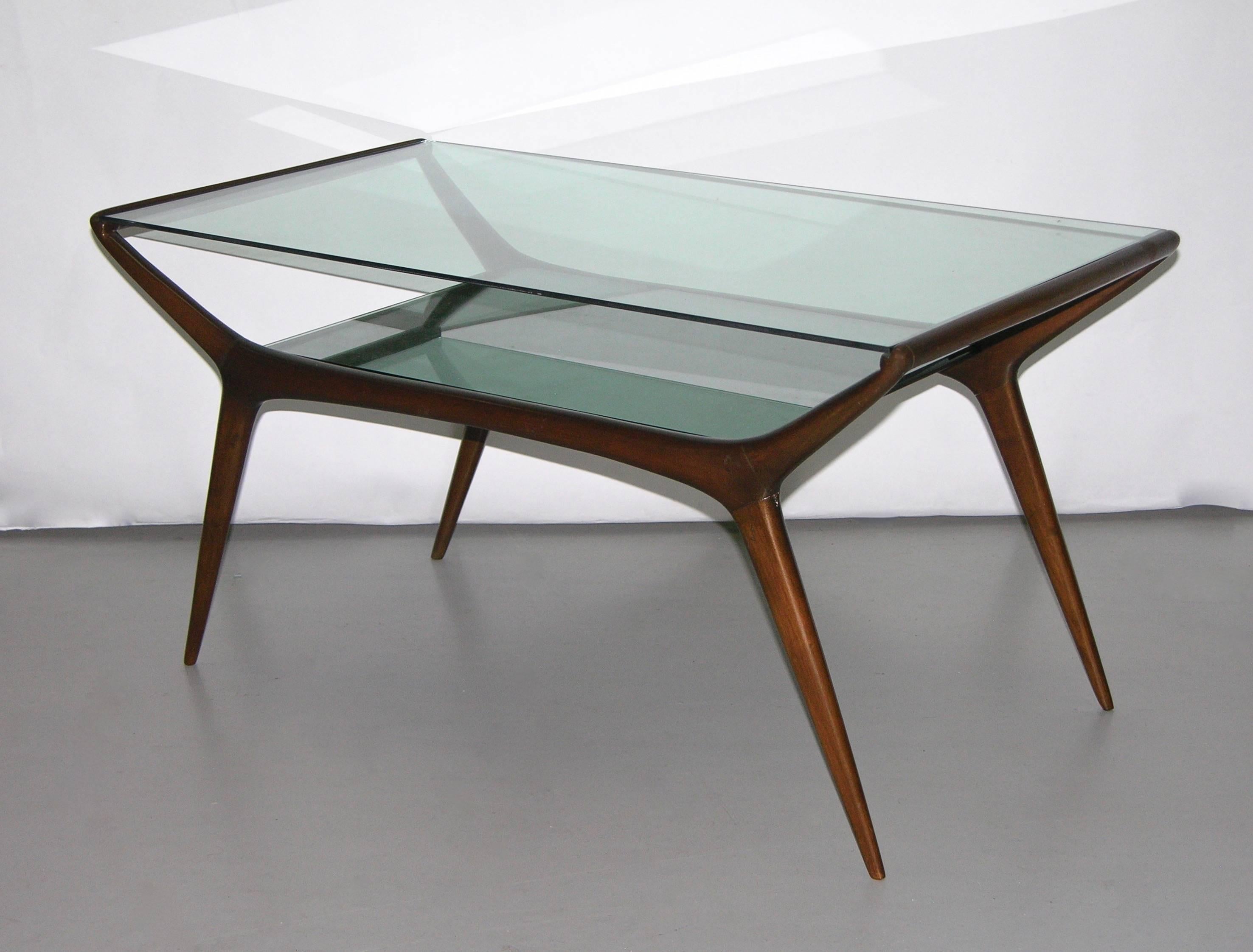 Mid-20th Century Ico Parisi 1950s Italian Modern Two-Tier Mahogany and Glass Sofa or Coffee Table