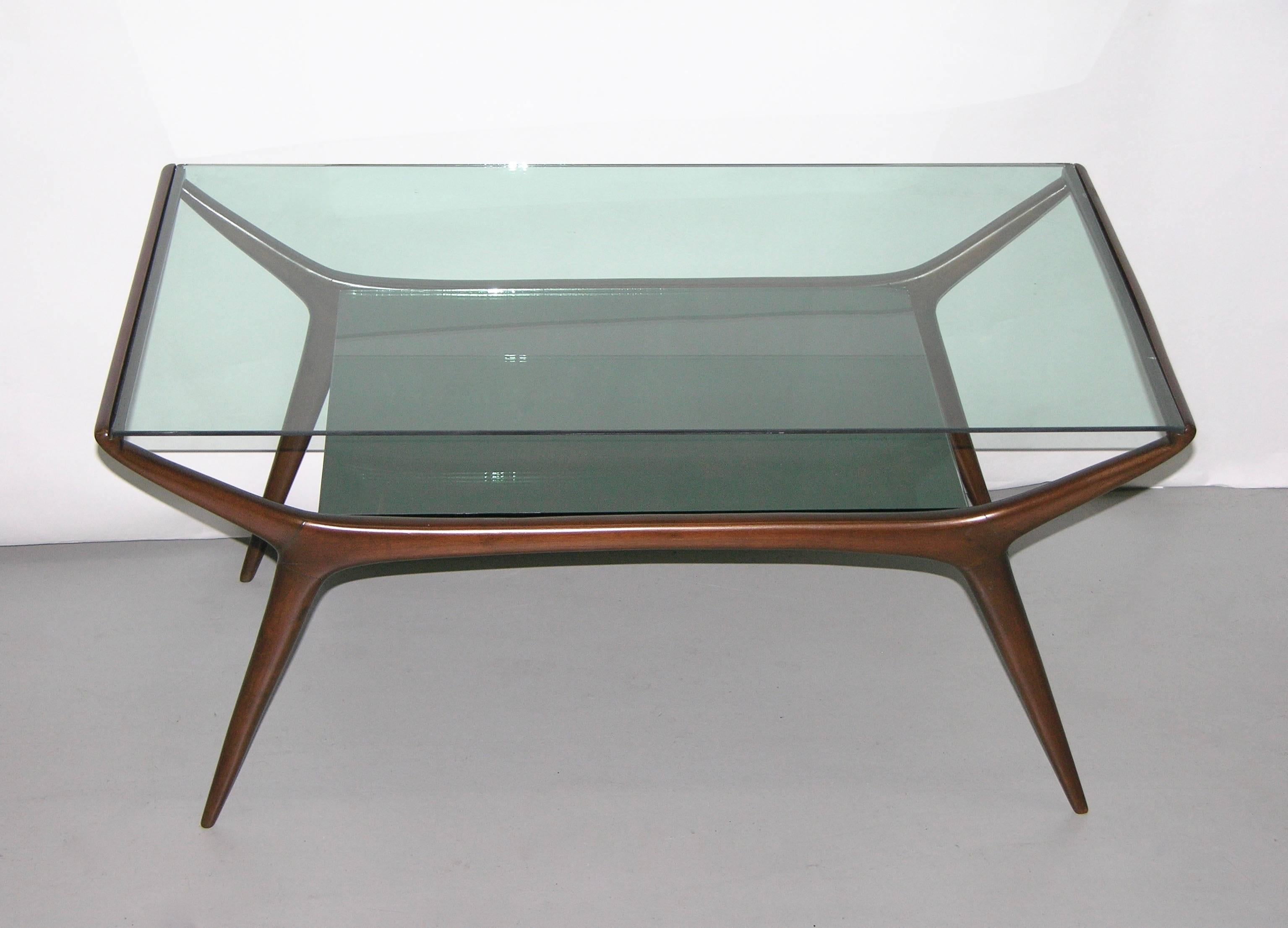Ico Parisi 1950s Italian Modern Two-Tier Mahogany and Glass Sofa or Coffee Table 1