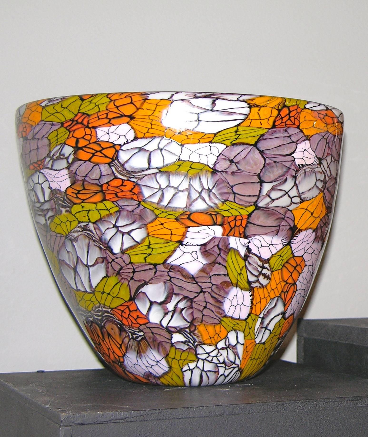 Mid-Century Modern Fratelli Pagnin 1970s Vintage Pair of Yellow Orange Purple Murano Glass Bowls