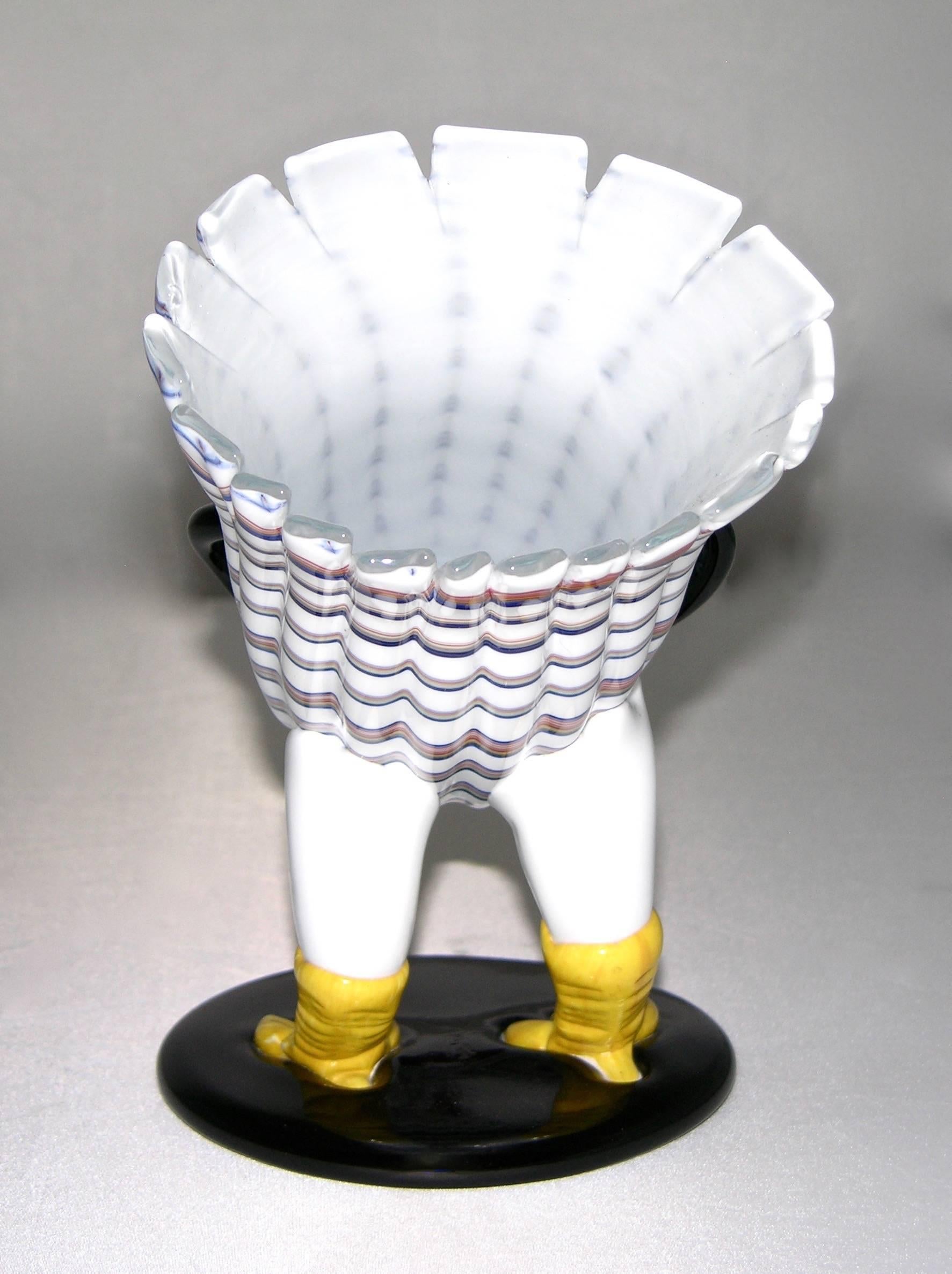 Hand-Crafted Venini Fulvio Bianconi 1970s Vintage Pair of Murano Glass Birds Sculptures/Vases
