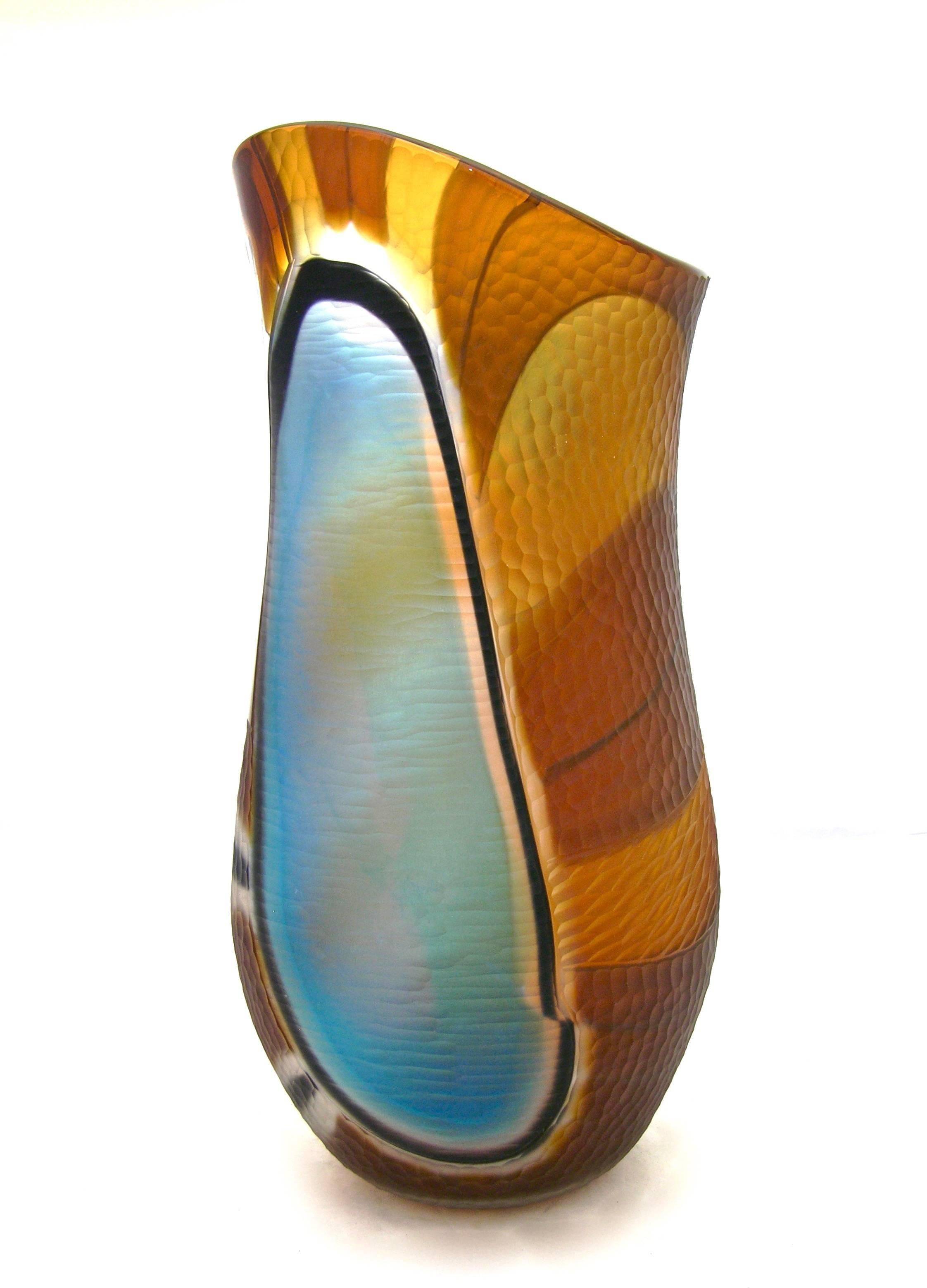 20th Century Cenedese 1990s Colorful Murano Glass Vase with Blue Black and Gold Murrine