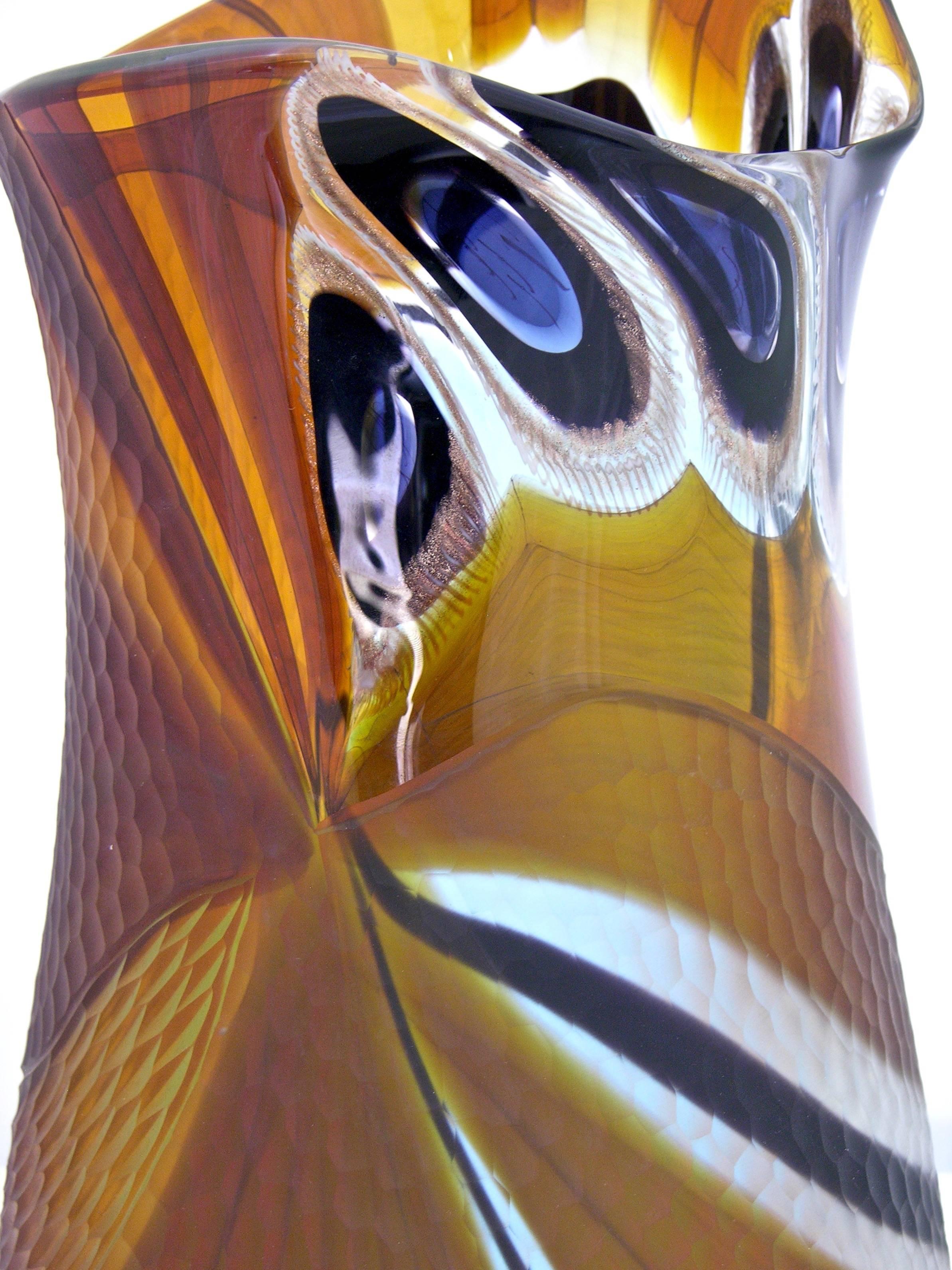 Cenedese 1990s Colorful Murano Glass Vase with Blue Black and Gold Murrine 1