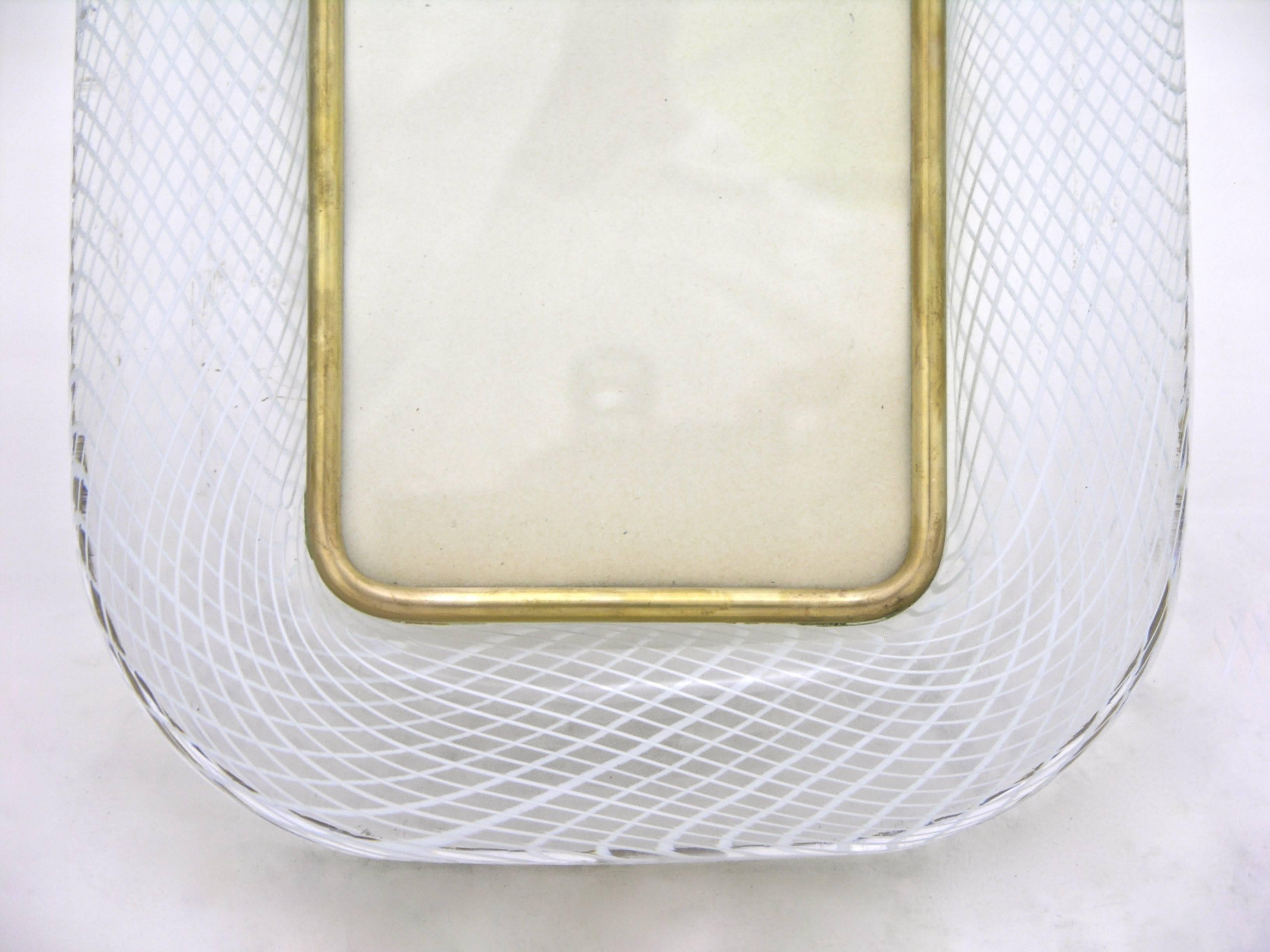 Hand-Crafted Venini 1970s Vintage Pair of Clear Murano Glass and White Filigrana Photo Frame