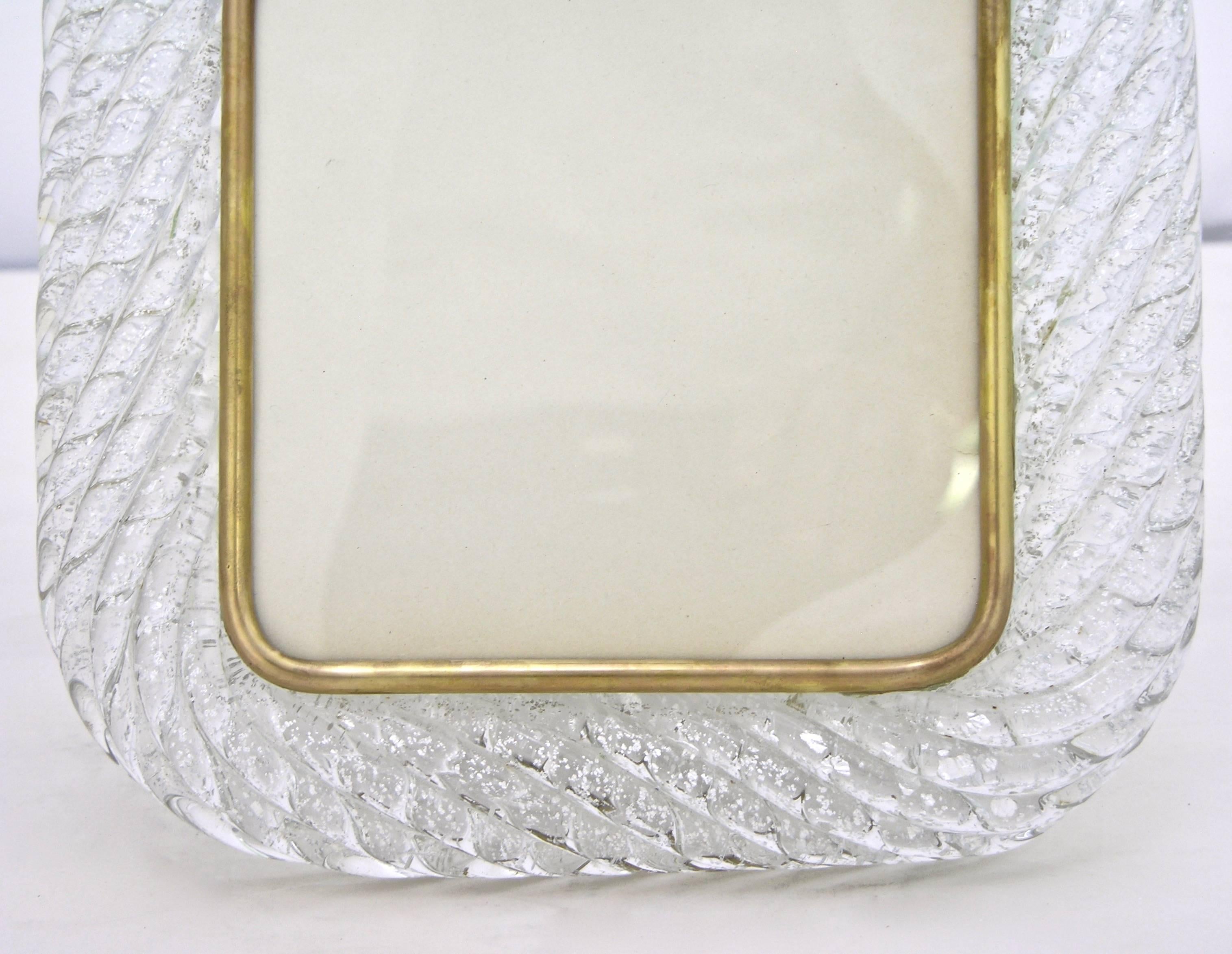 Barovier Toso 1970s Vintage Clear Twisted Murano Glass Photo Frame with Silver In Excellent Condition In New York, NY