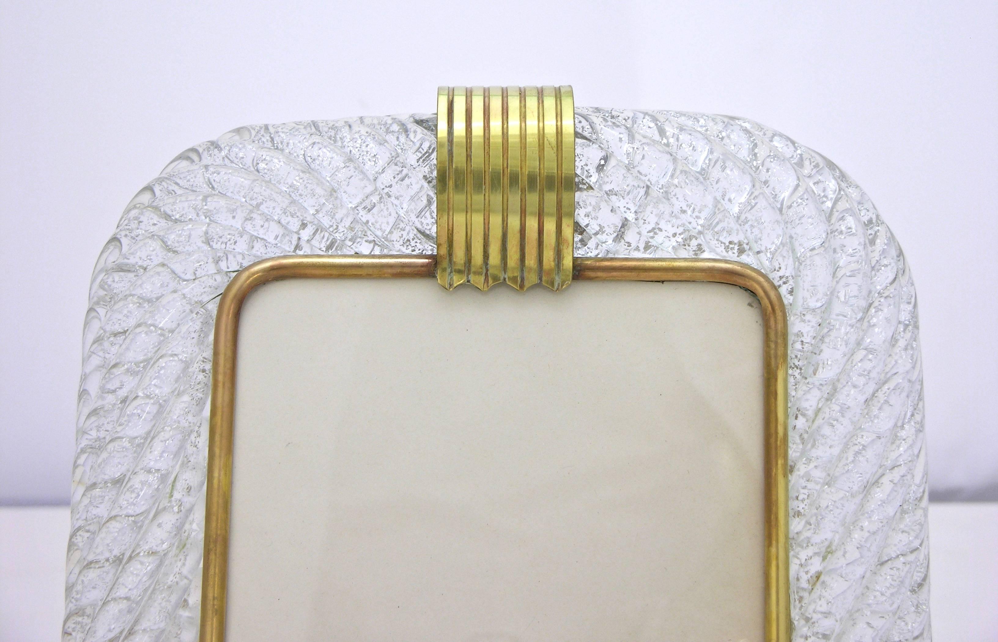 Barovier Toso 1970s Vintage Clear Twisted Murano Glass Photo Frame with Silver 1