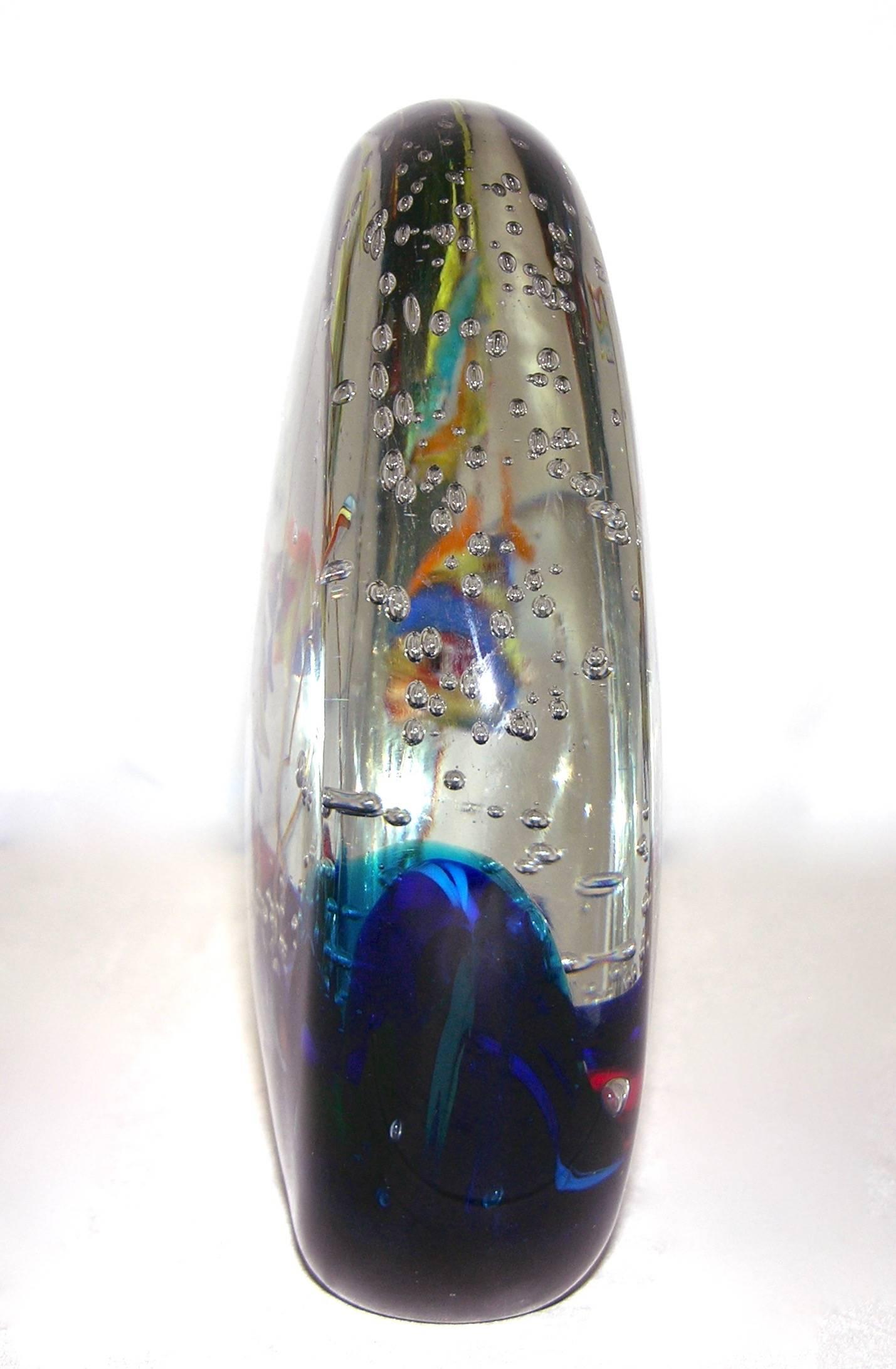 Hand-Crafted Alberto Dona 1980 Blue Red Yellow Green Murano Glass Aquarium Round Sculpture For Sale