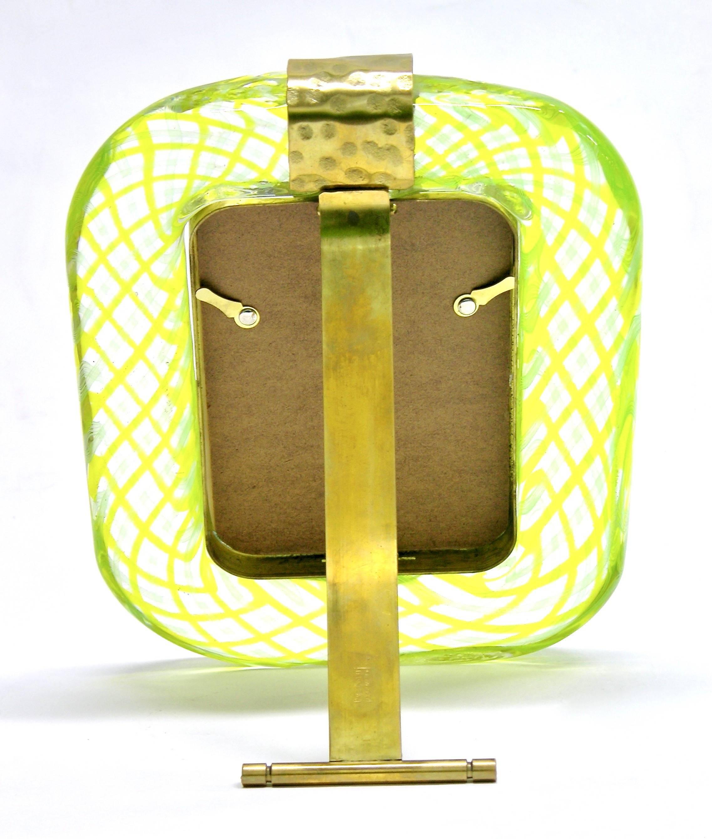 Late 20th Century Venini, 1970s Vintage Yellow Green Chartreuse Murano Glass Photo Frame