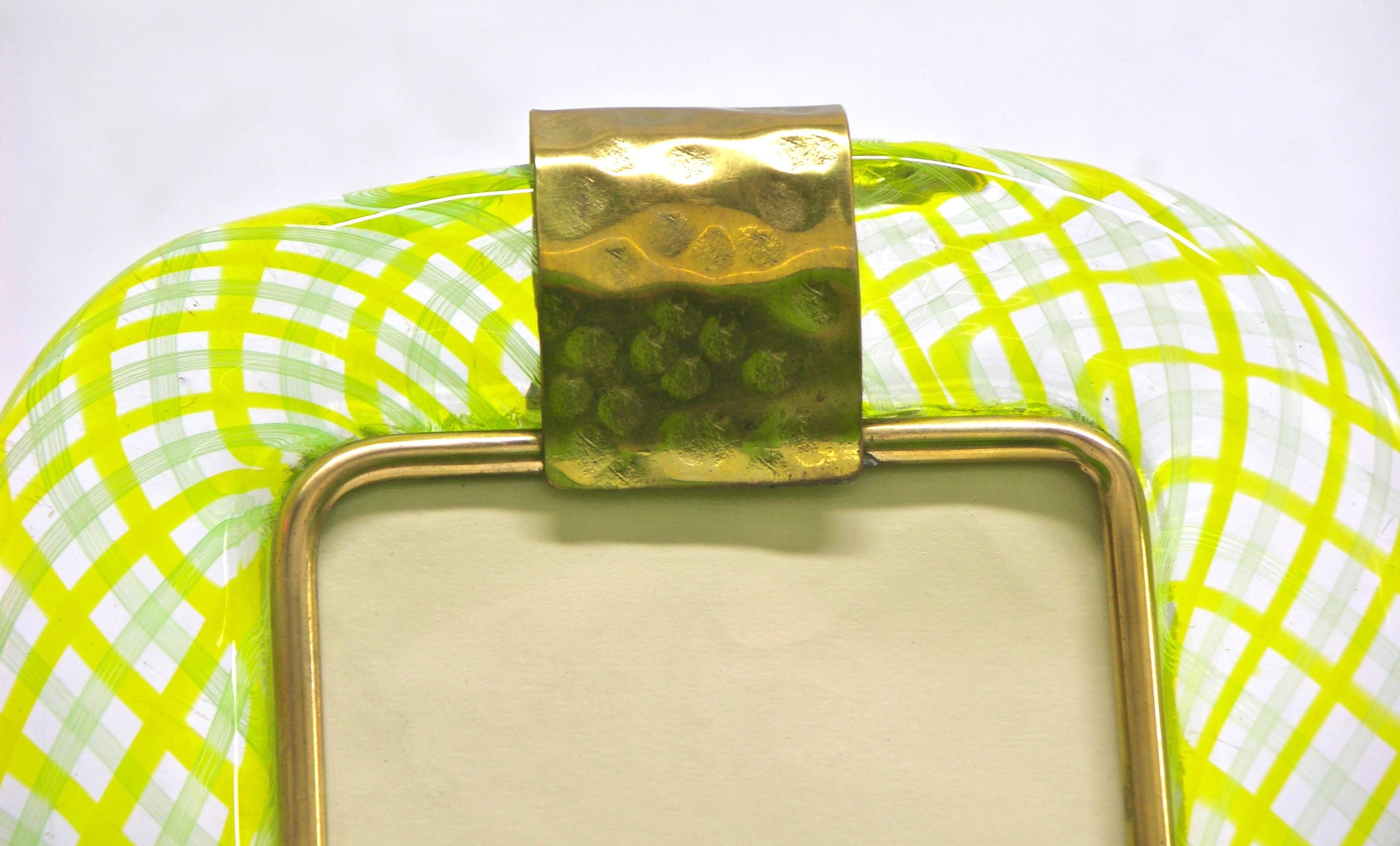 Venini, 1970s Vintage Yellow Green Chartreuse Murano Glass Photo Frame In Excellent Condition In New York, NY