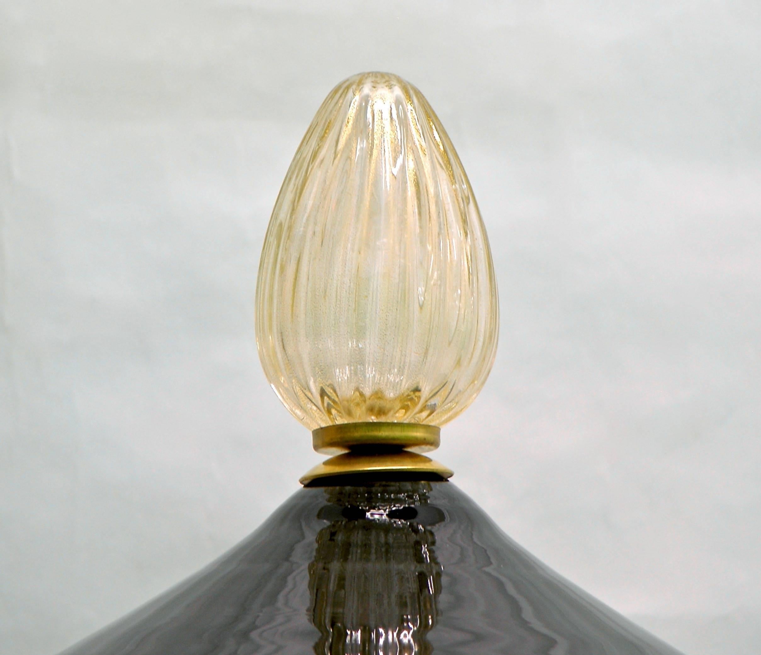 1980 Italian Pair of Tall Black and Gold Glass Vases / Urns Attributed to Venini In Excellent Condition In New York, NY