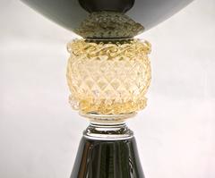 1980 Italian Pair of Tall Black and Gold Glass Vases / Urns Attributed to Venini