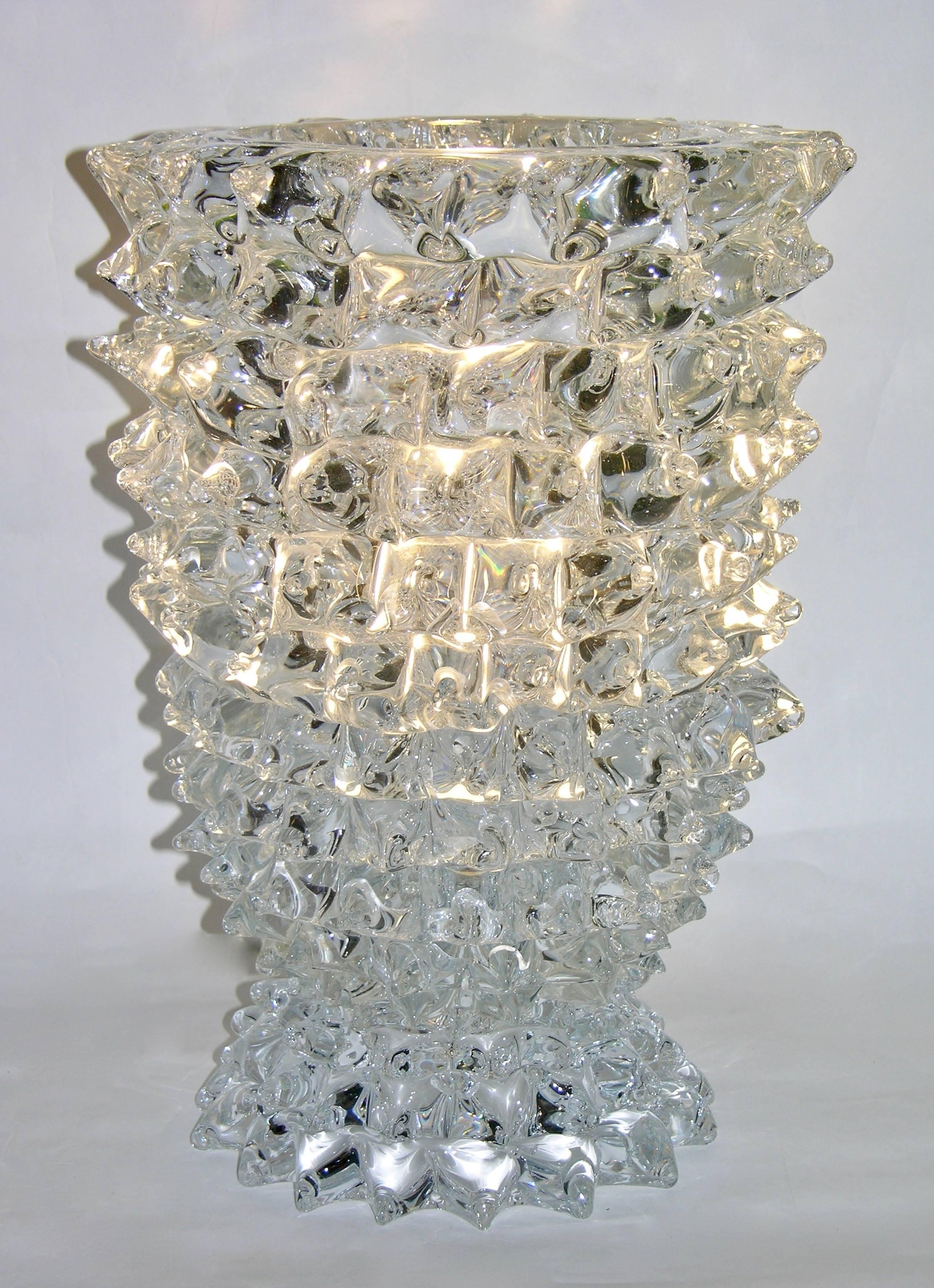 Metal Pino Signoretto 1980s Italian Pair of Rostrato Clear Murano Glass Table Lamps