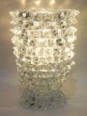 Pino Signoretto 1980s Italian Pair of Rostrato Clear Murano Glass Table Lamps