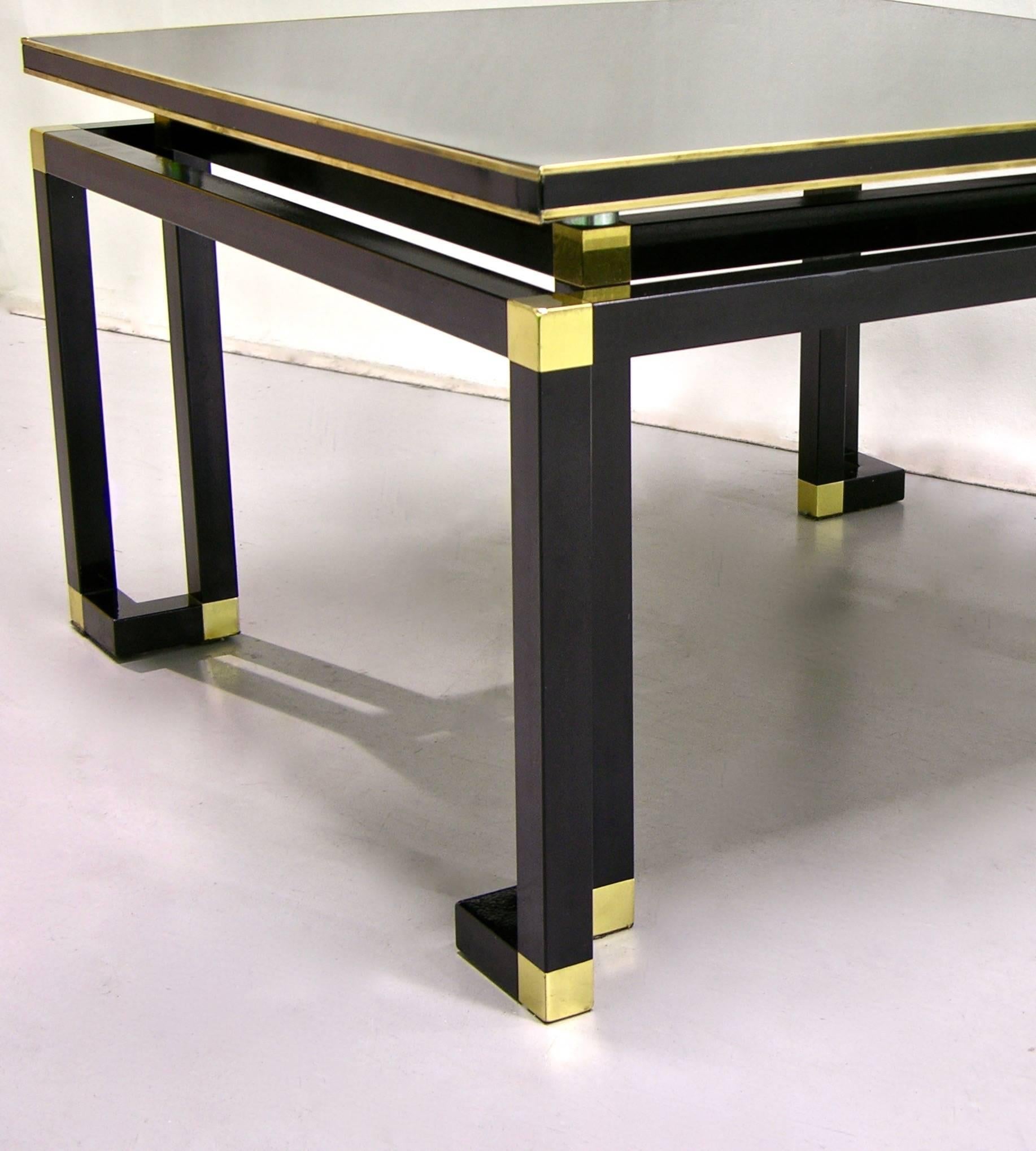 Japonisme Studio A 1970s Italian Vintage Black Lacquered Wood and Brass Coffee/Sofa Table