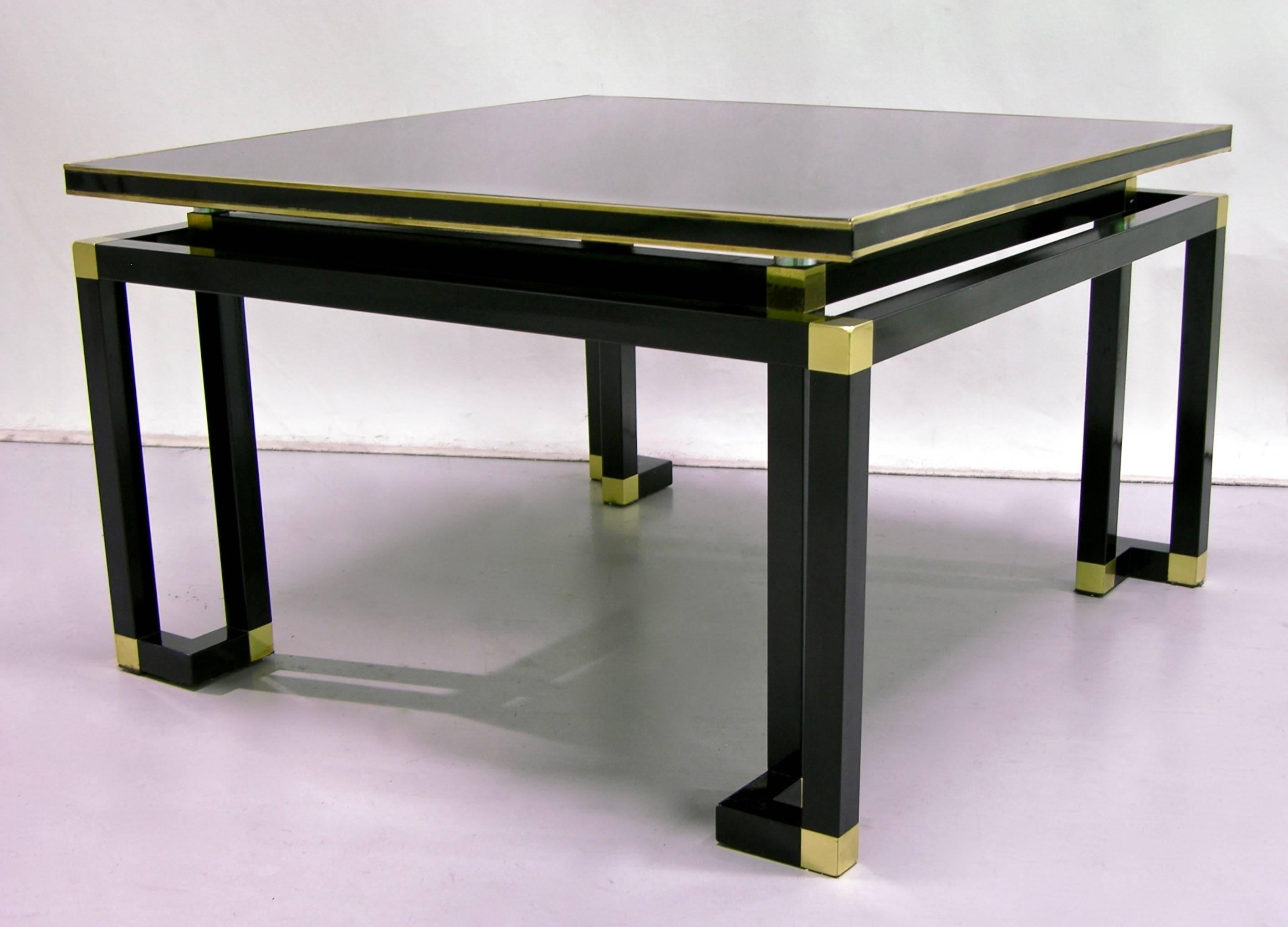 Hand-Crafted Studio A 1970s Italian Vintage Black Lacquered Wood and Brass Coffee/Sofa Table