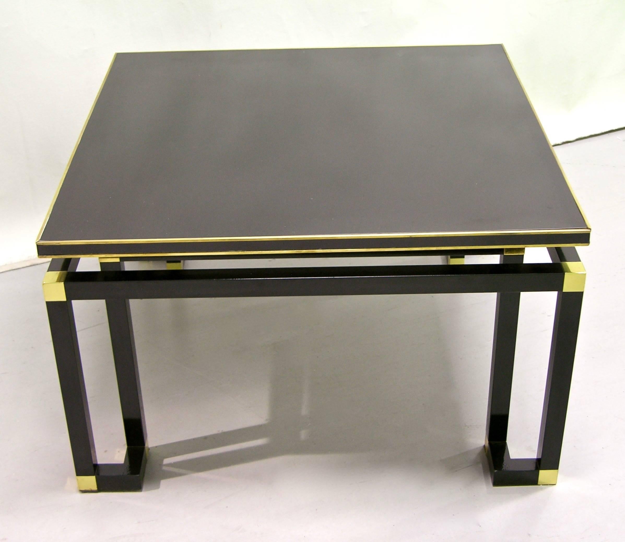 Studio A 1970s Italian Vintage Black Lacquered Wood and Brass Coffee/Sofa Table 1