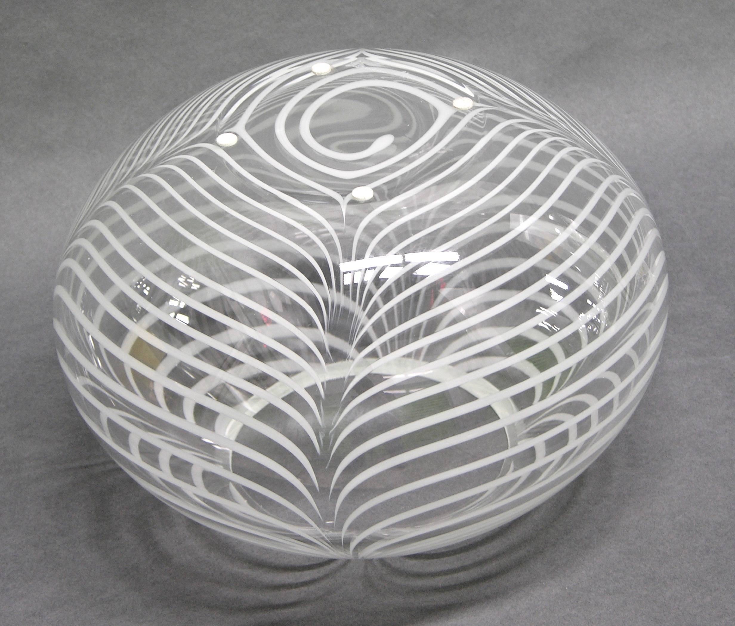 Mid-Century Modern Formia 1970s Italian Vintage Crystal Murano Glass Modern Bowl with White Swags
