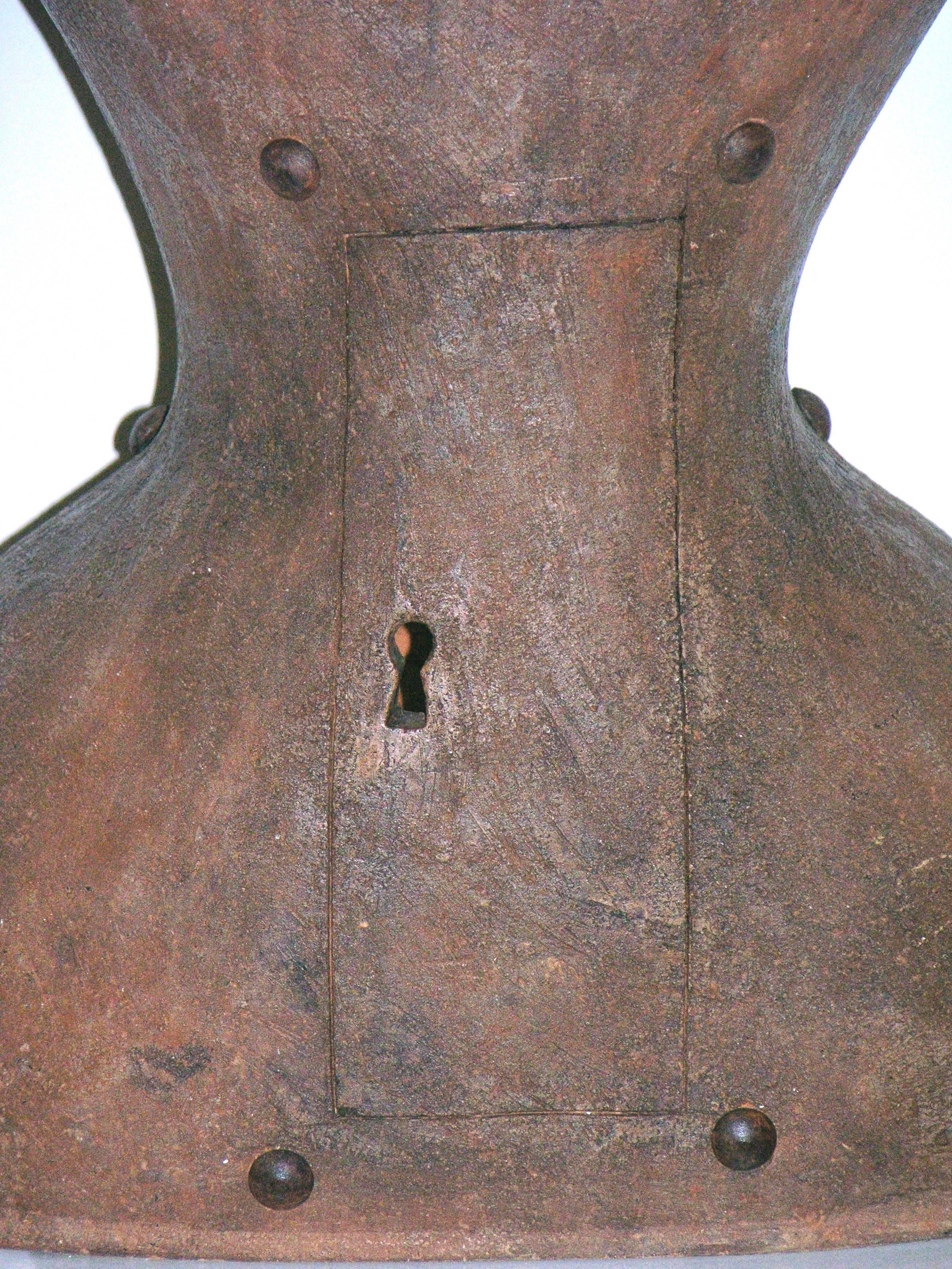 Iron Contemporary Italian Modern Sculpture of a Bust in Brown Terracotta with Keyhole For Sale
