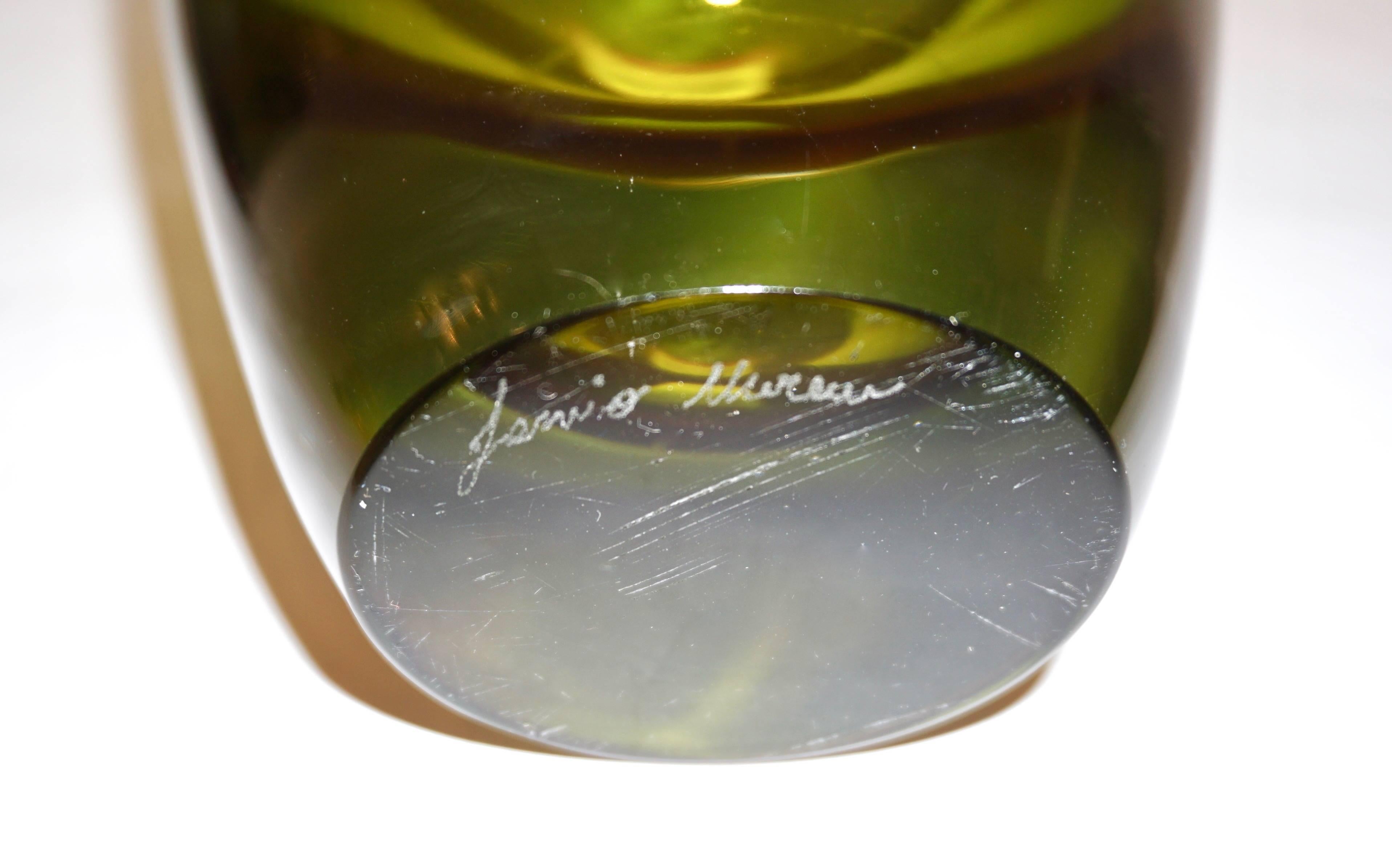 Formia Modern Italian Pair of Ovoid Yellow Green Orange Murano Glass Bottles 2