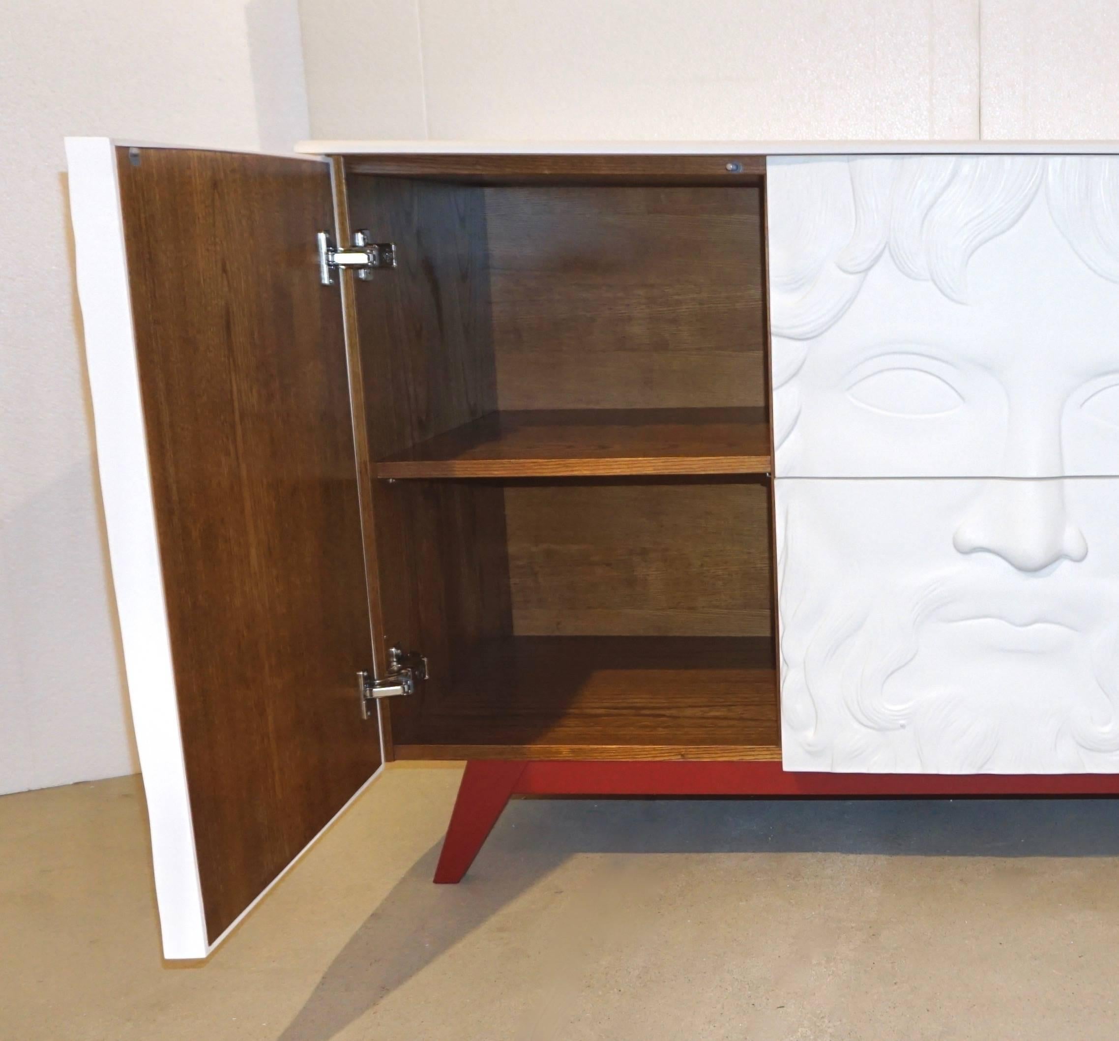 Contemporary Fine Design Italian White Sideboard/Cabinet with Burgundy Wood Legs In Excellent Condition In New York, NY