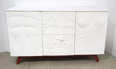 Contemporary Fine Design Italian White Sideboard/Cabinet with Burgundy Wood Legs