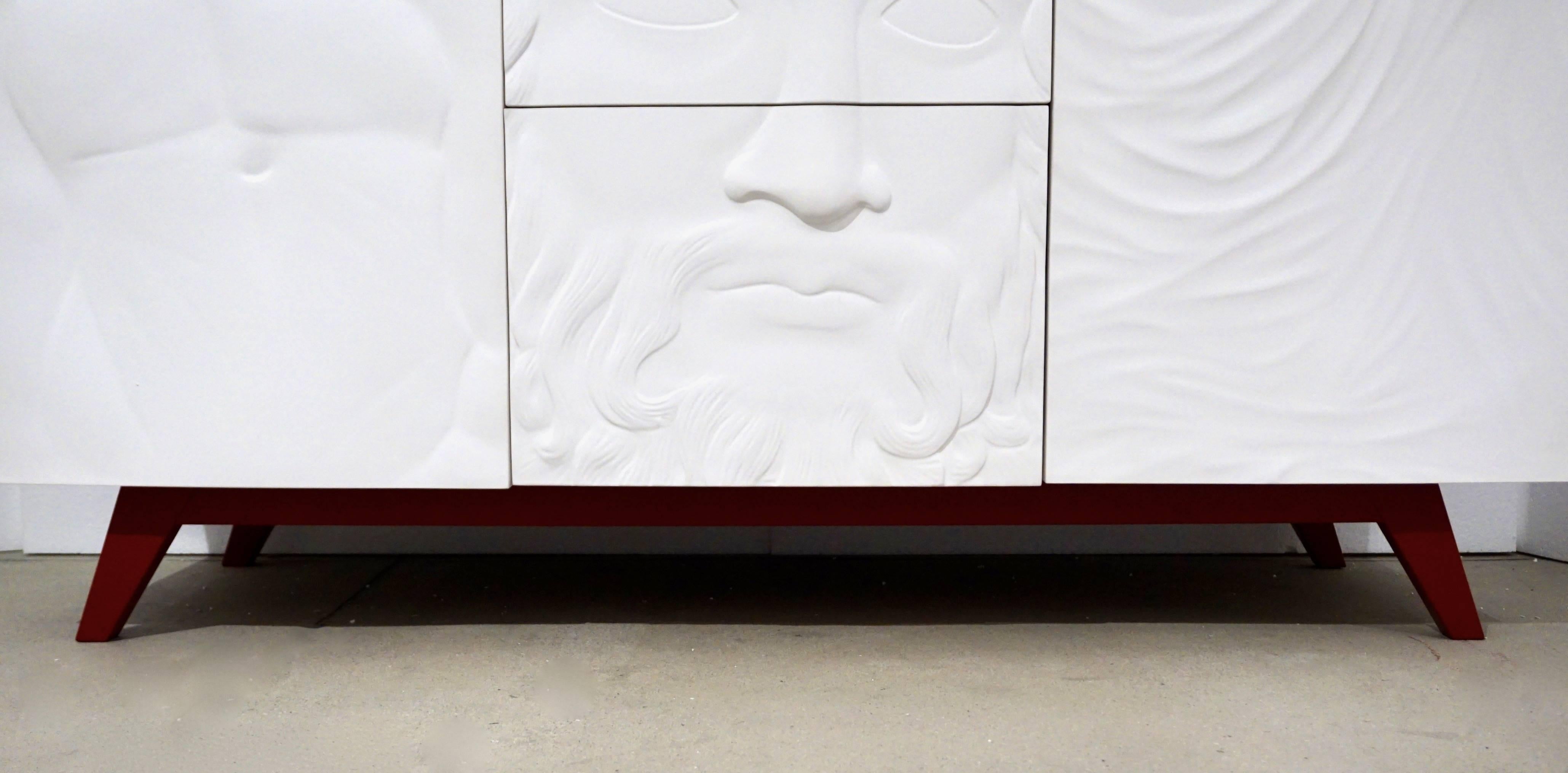Organic Modern Contemporary Fine Design Italian White Sideboard/Cabinet with Burgundy Wood Legs
