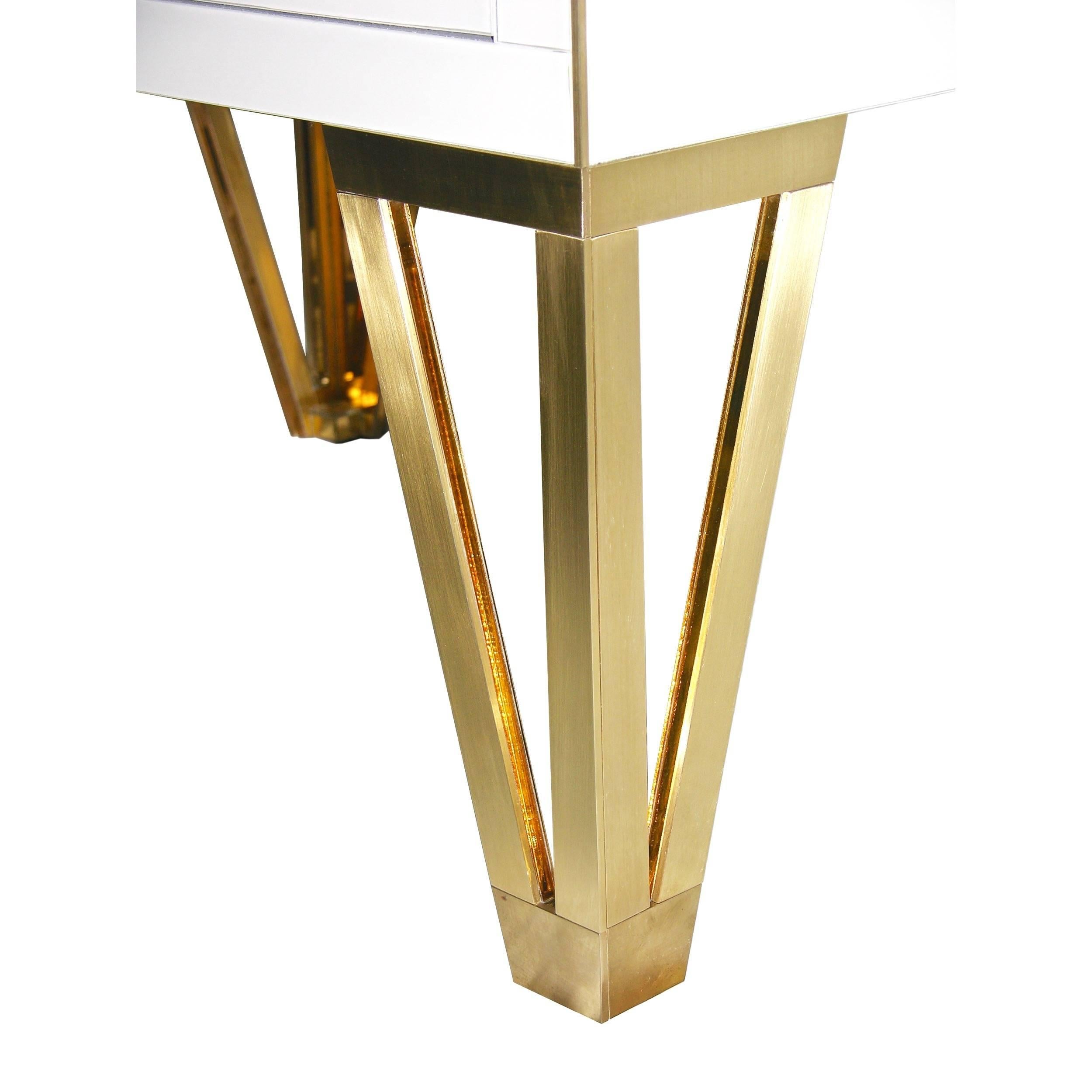 Contemporary Bespoke Cosulich Creation Pair Gold Brass Black & White Side Tables/Nightstands