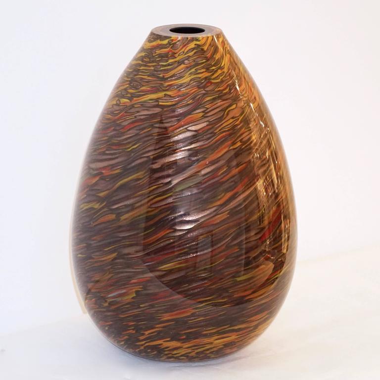Hand-Crafted Formia 1980s Modern Set of Three Brown Yellow Red Orange Gold Murano Glass Vases For Sale