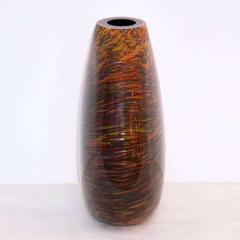 Formia 1980s Modern Set of Three Brown Yellow Red Orange Gold Murano Glass Vases For Sale 2