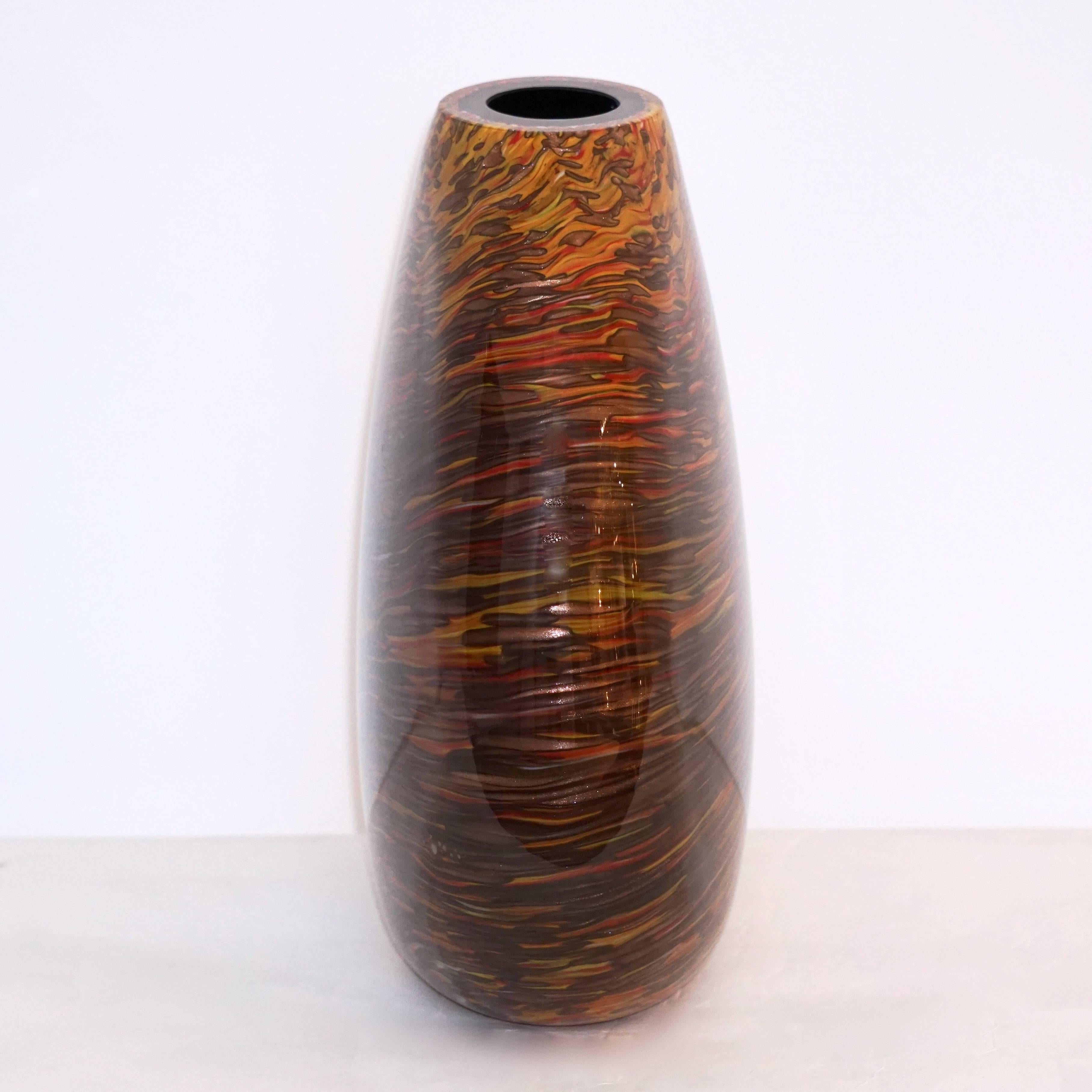 Formia 1980s Modern Set of Three Brown Yellow Red Orange Gold Murano Glass Vases For Sale 1